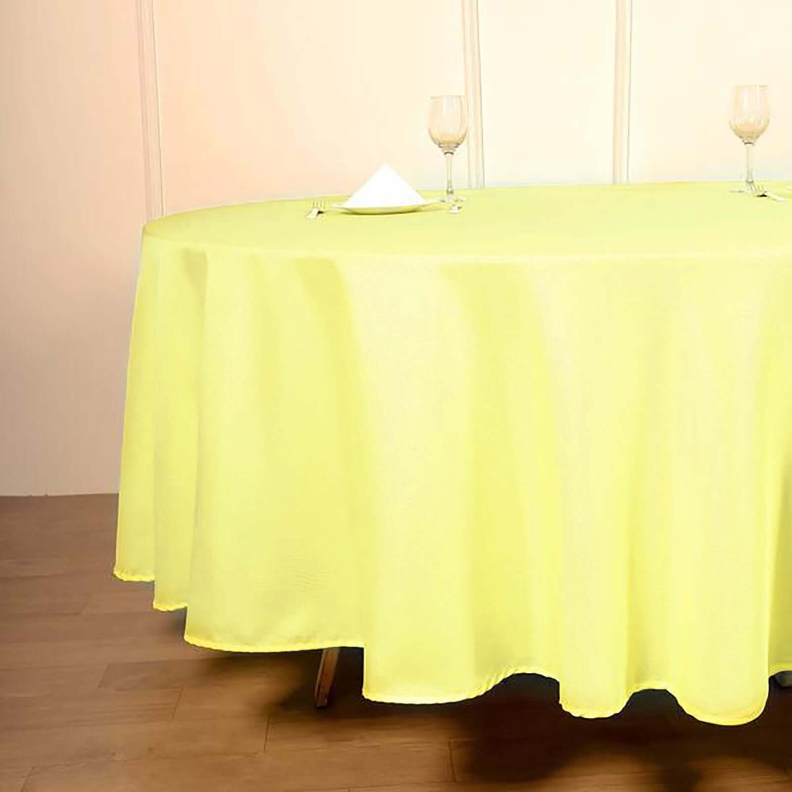 Wrinkle-Resistant Yellow Polyester 108-Inch Round Tablecloth