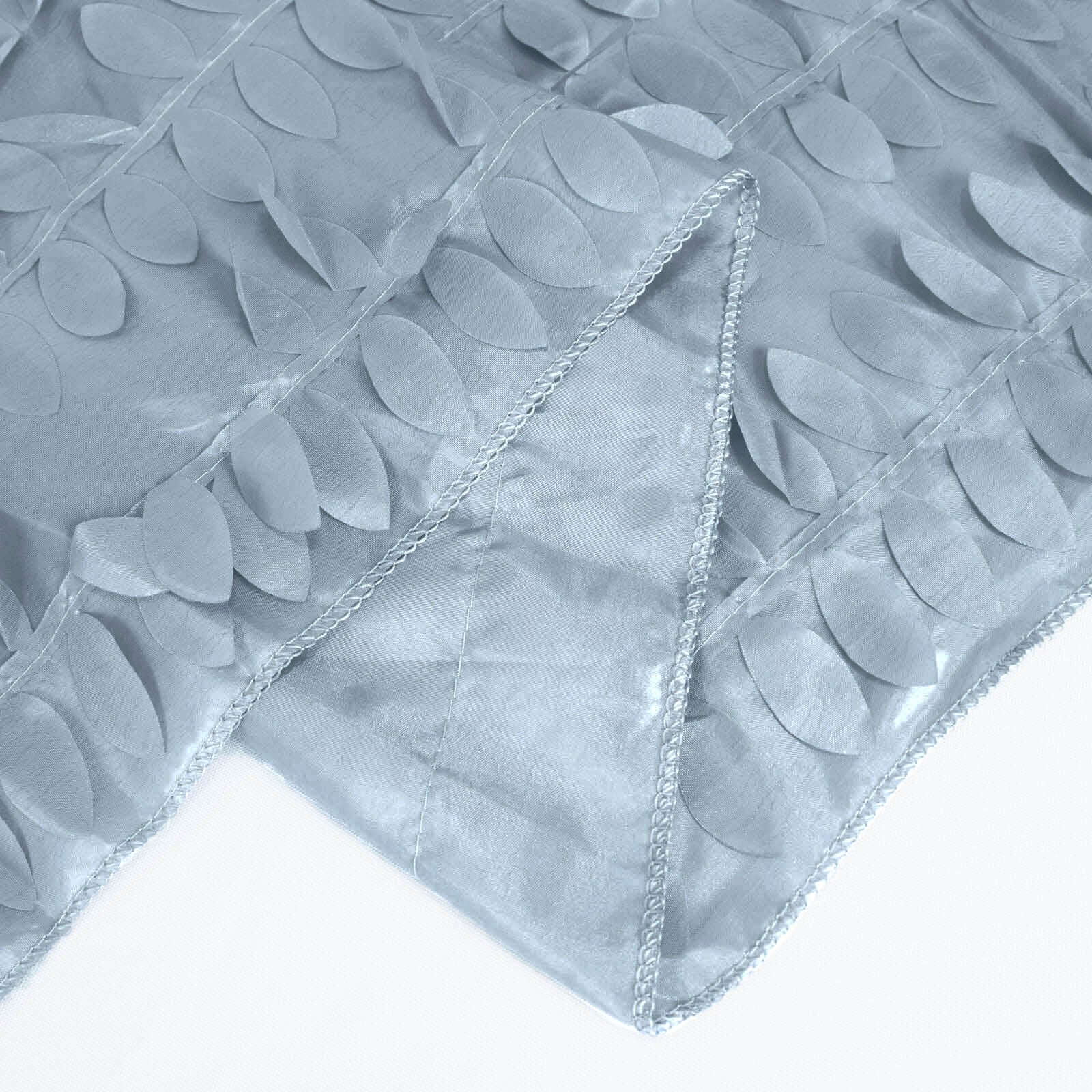 Exclusive Dusty Blue Taffeta 132' Round Tablecloth with 3D Leaf Petal Design