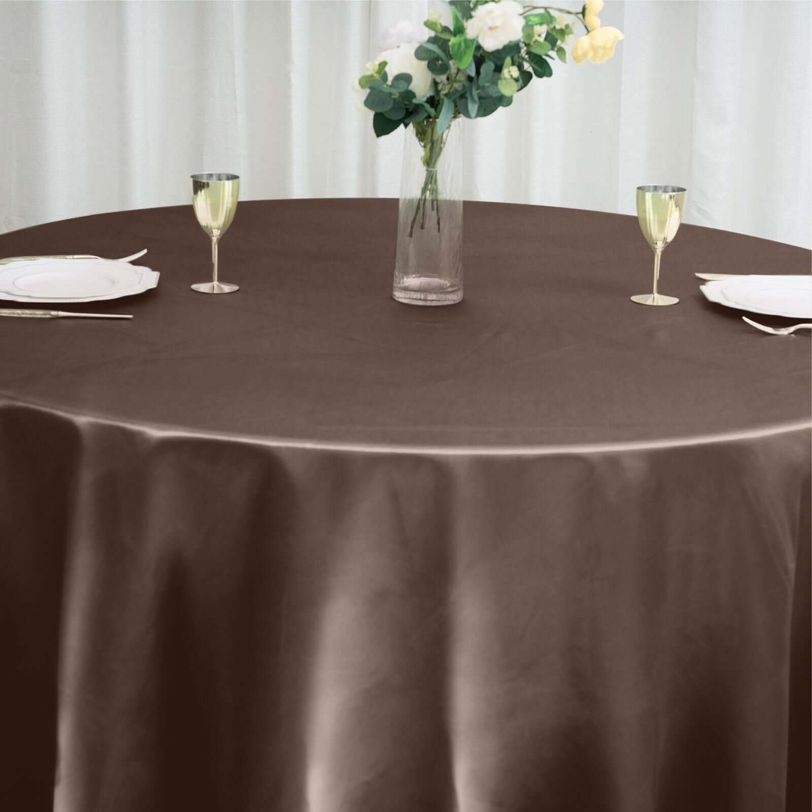 Stylish Chocolate Satin 120-Inch Round Seamless Tablecloth