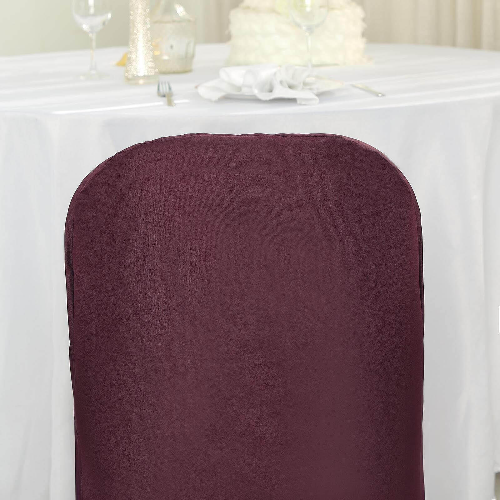 10-Piece Wrinkle-Free, Stain-Resistant Burgundy Polyester Slip-On Chair Covers for Folding Chairs