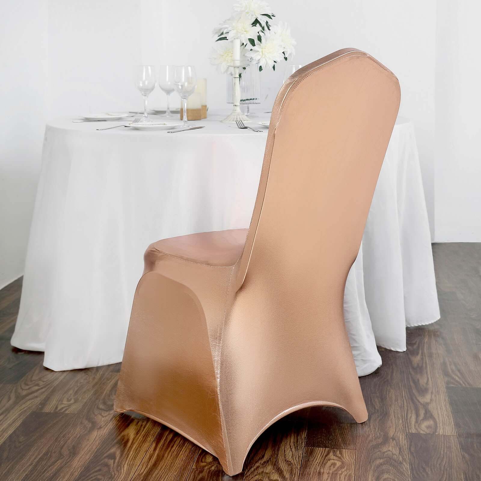 Metallic Rose Gold Glittering Spandex Fitted Slipcover for Banquet Chairs