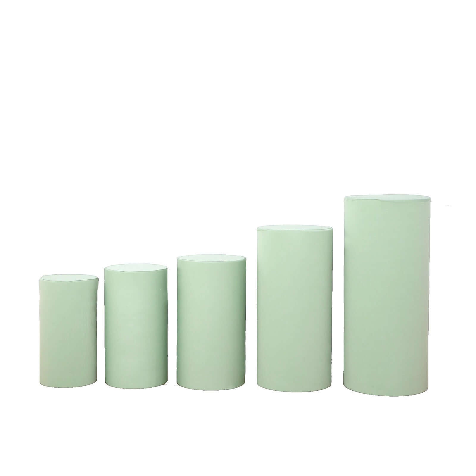 Special Offer! Set of 5 Stretchable Sage Green Spandex Cylinder Pedestal Stand Covers - 160 GSM
