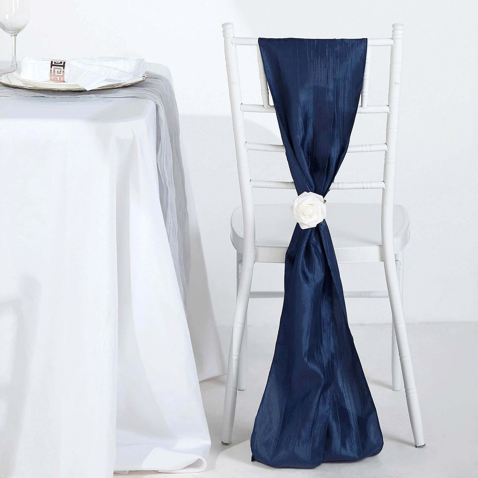 Special Offer! 5-Pack Navy Blue Accordion Crinkle Taffeta Chair Sashes for Weddings & Gatherings