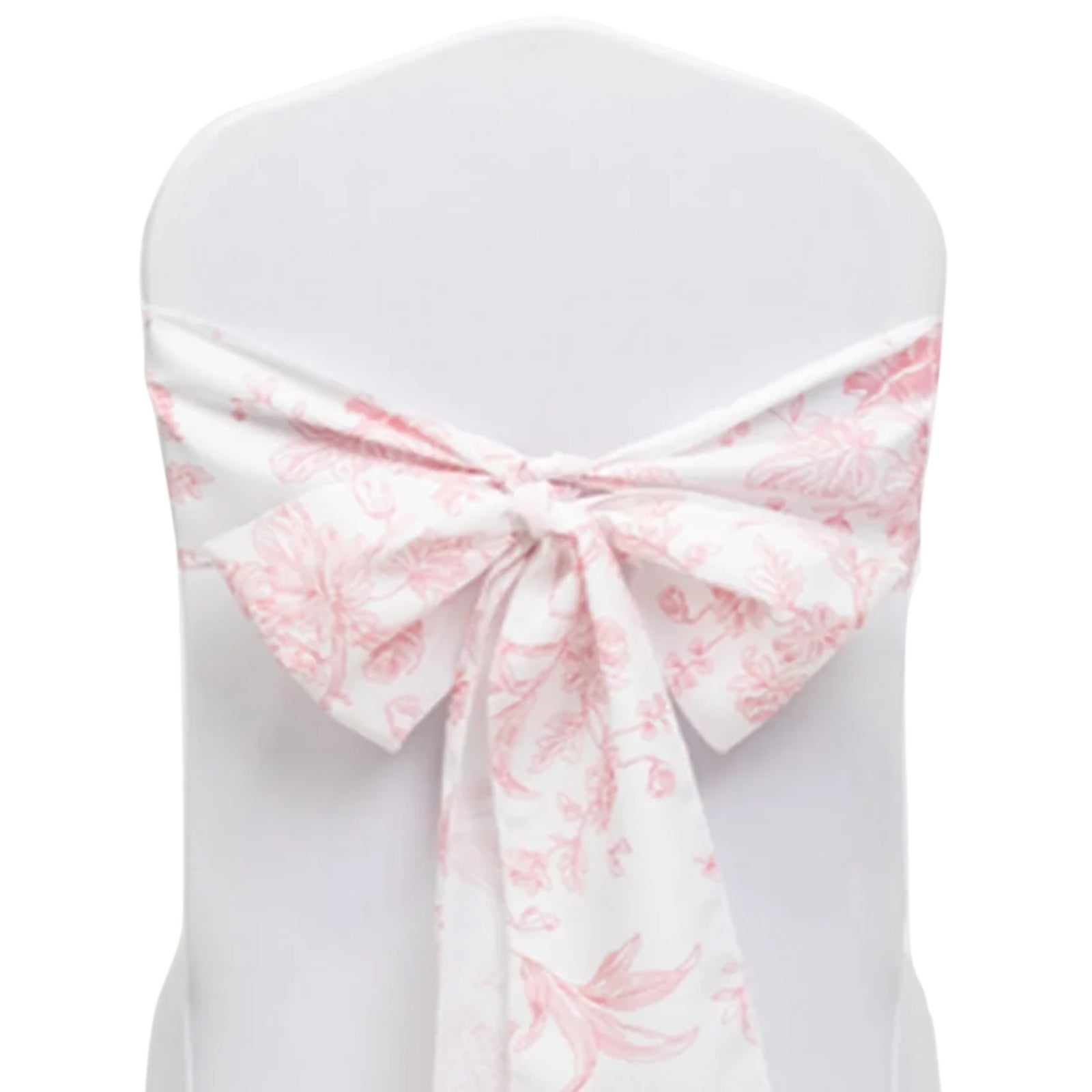 Hot Sale! Wrinkle-Resistant & Durable Polyester Chair Sashes in White/Pink French Toile Floral Design, 6x108