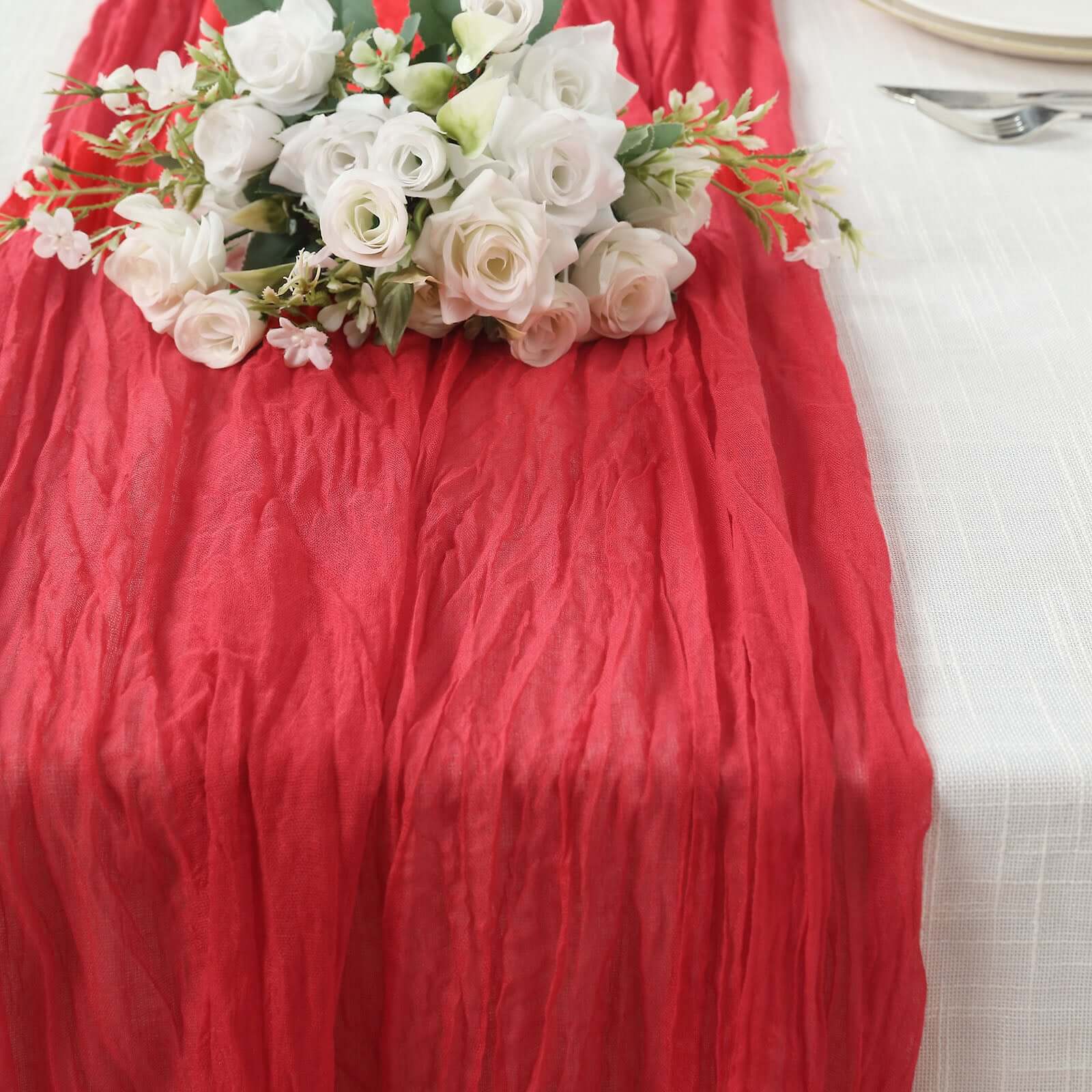 Hot Sale! 10ft Red Gauze Cheesecloth Table Runner for Rustic Boho Weddings and Parties