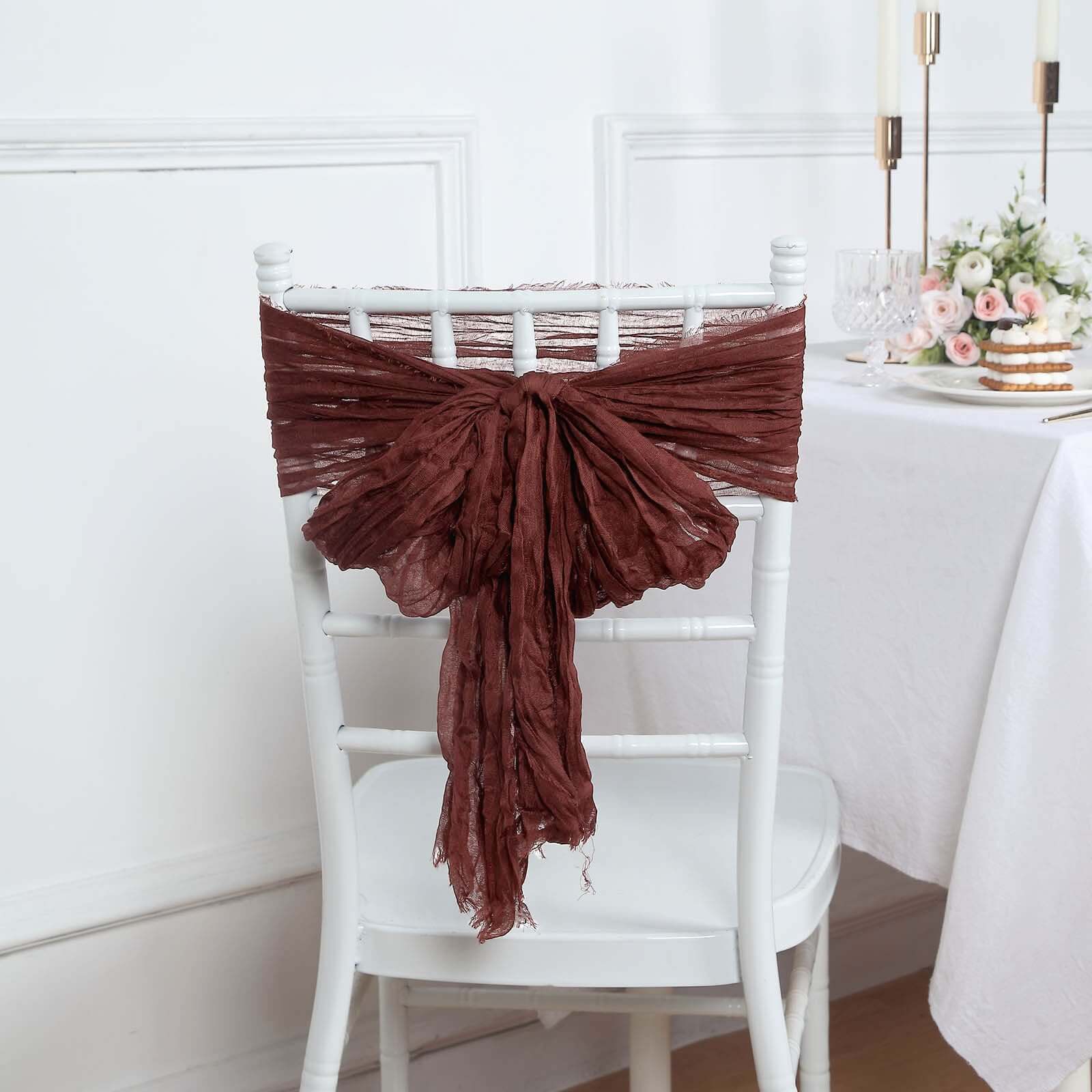 Hot Deal! 5-Pack Burgundy Cheesecloth Chair Sashes for Boho Decor