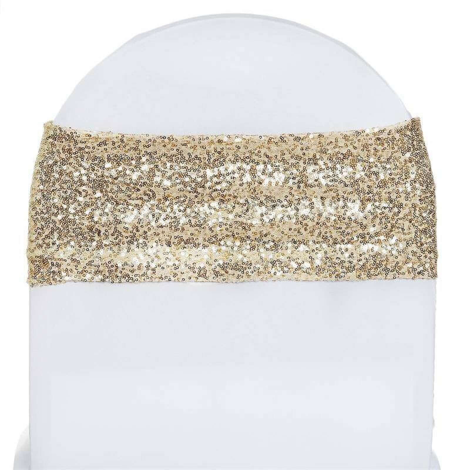 5-Piece Set of Champagne Sequin Spandex Stretch Chair Bands, Ideal for Decorations