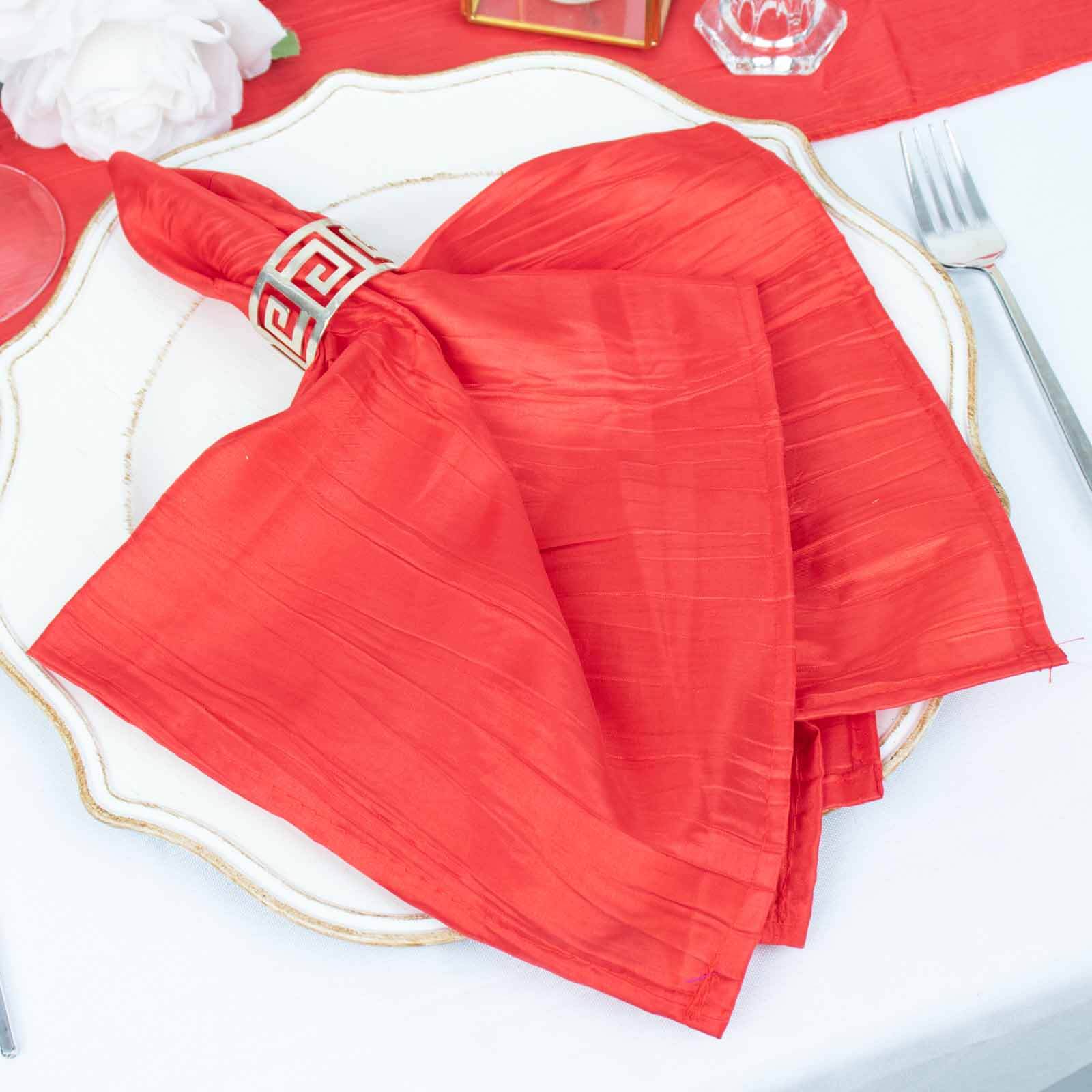 Hot Deal! 5-Pack Red 20x20 Accordion Crinkle Taffeta Dinner Napkins
