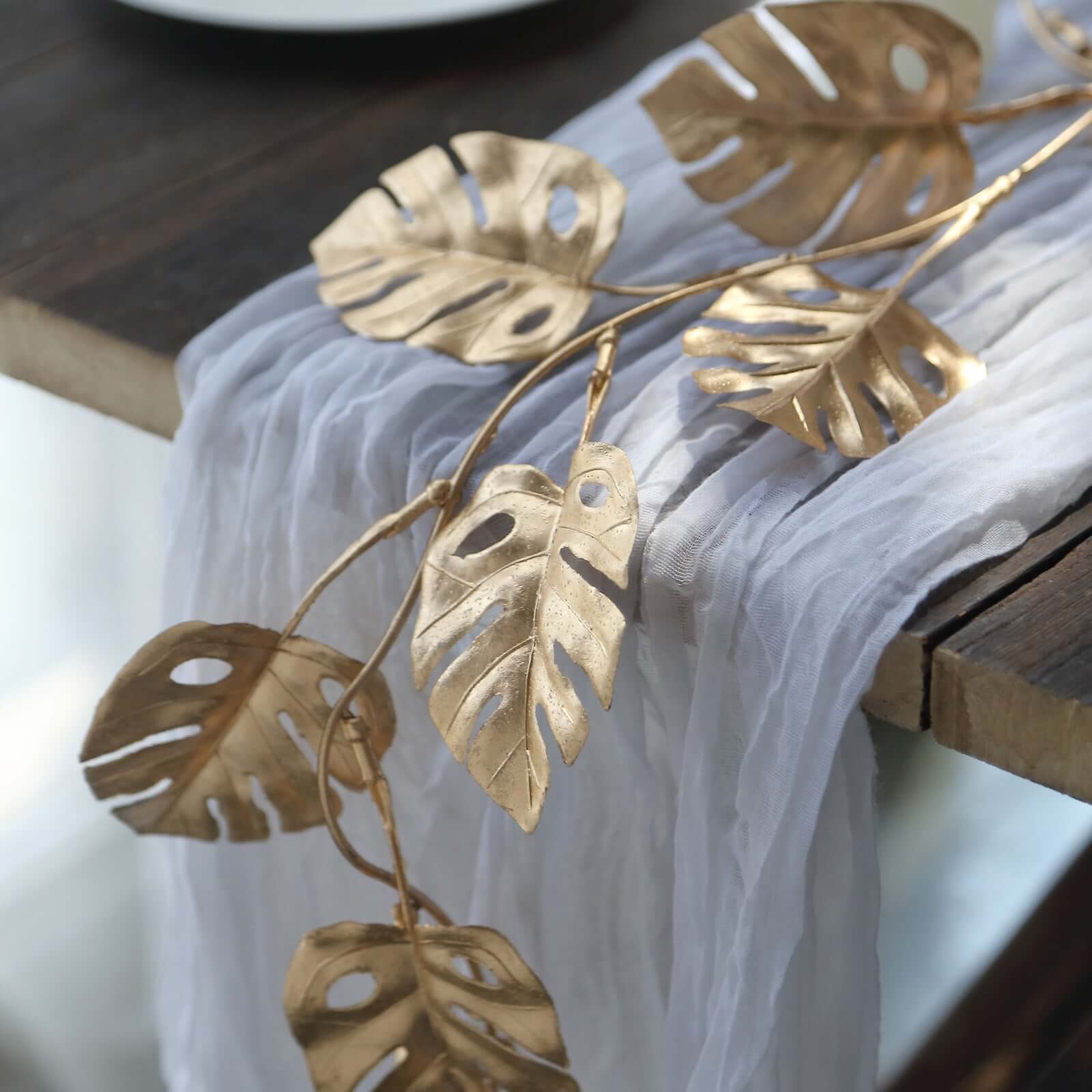 7ft Metallic Gold Artificial Monstera Hanging Vine - Faux Garland for Tropical & Boho Events