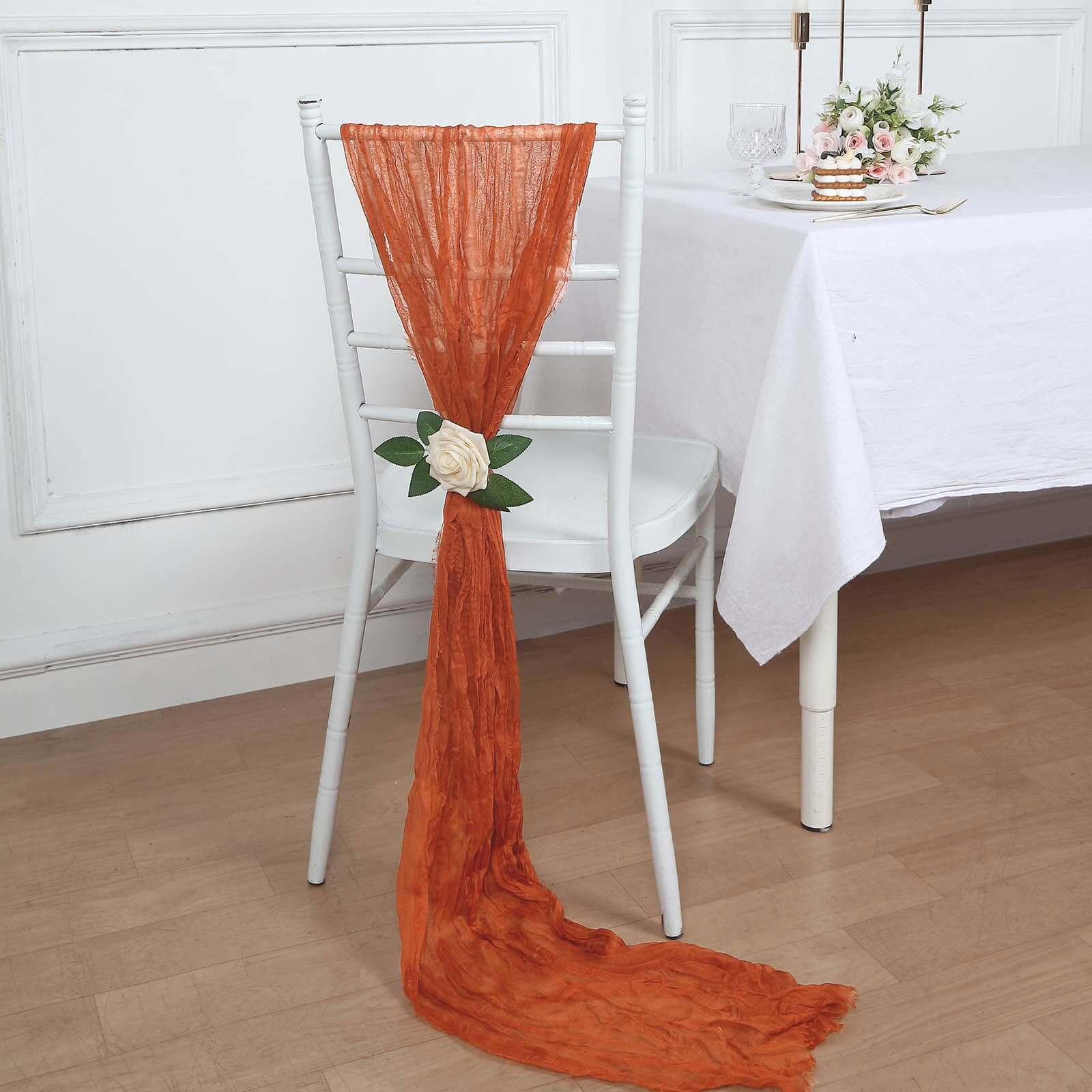 Special Offer: 5-Pack Terracotta (Rust) Cheesecloth Chair Sashes for Boho Decor