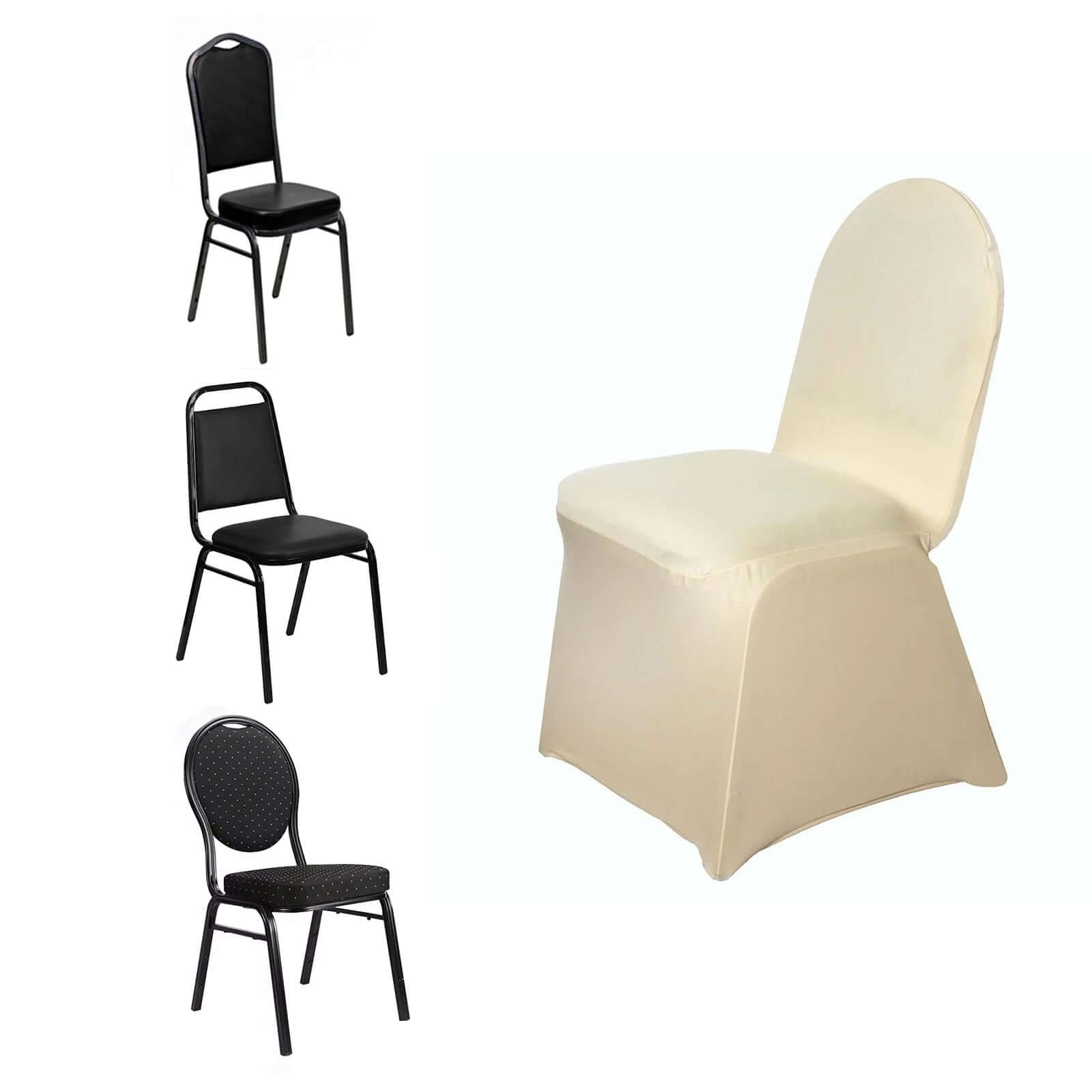 Champagne Spandex Chair Cover for Banquet Chairs - Stretch 160GSM Fabric Slip-On
