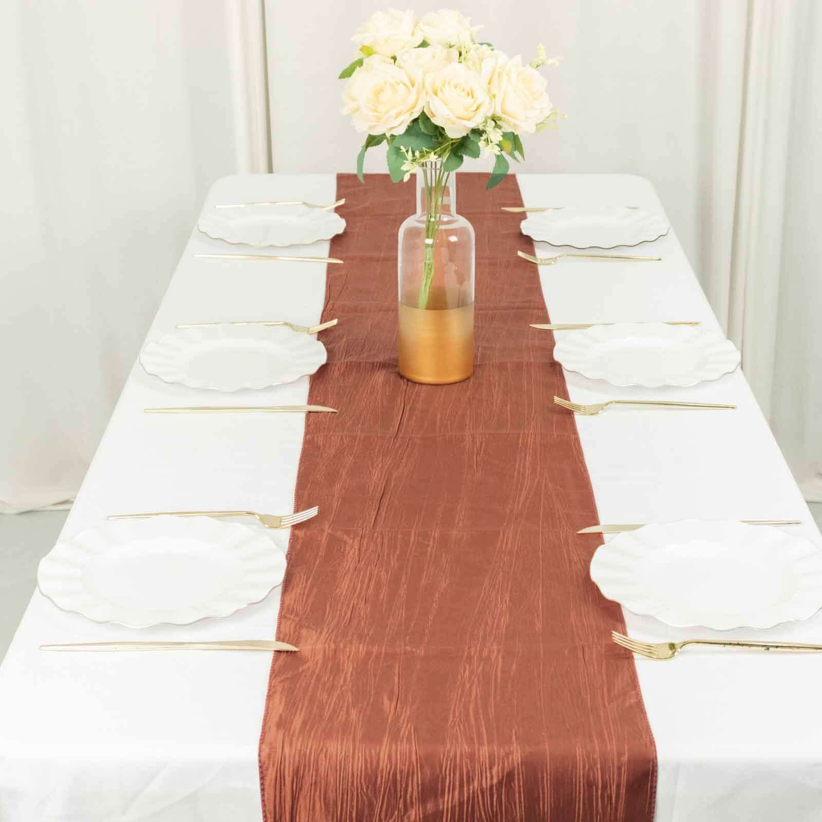 Hot Deal! Terracotta Accordion Crinkle Taffeta 12x108 Table Runner