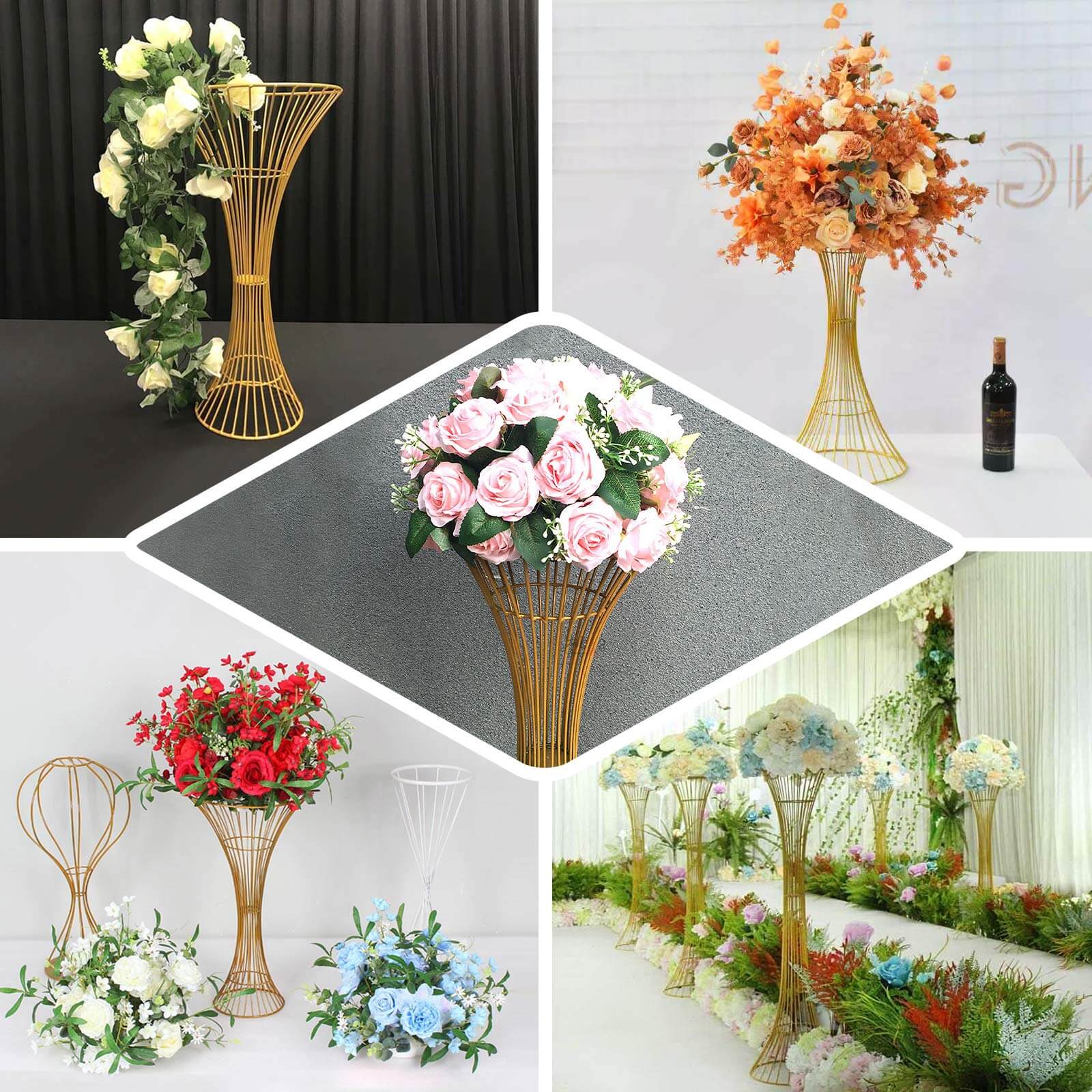 36-Inch Tall Gold Metal Hourglass Flower Stand - Ideal for Centerpieces