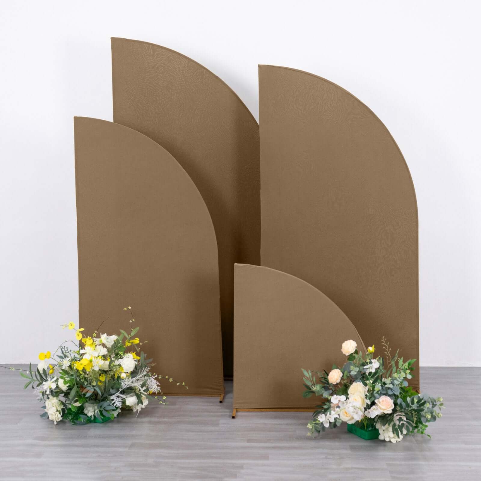 Custom-Fit Matte Taupe Spandex Set of 4 Half Moon Wedding Arch Backdrop Covers - 2.5ft, 5ft, 6ft, 7ft