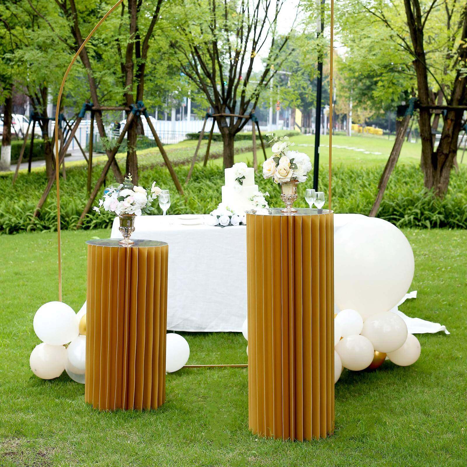 Premium 40 Gold Accordion Cylinder Display Stand with PVC Top Plate