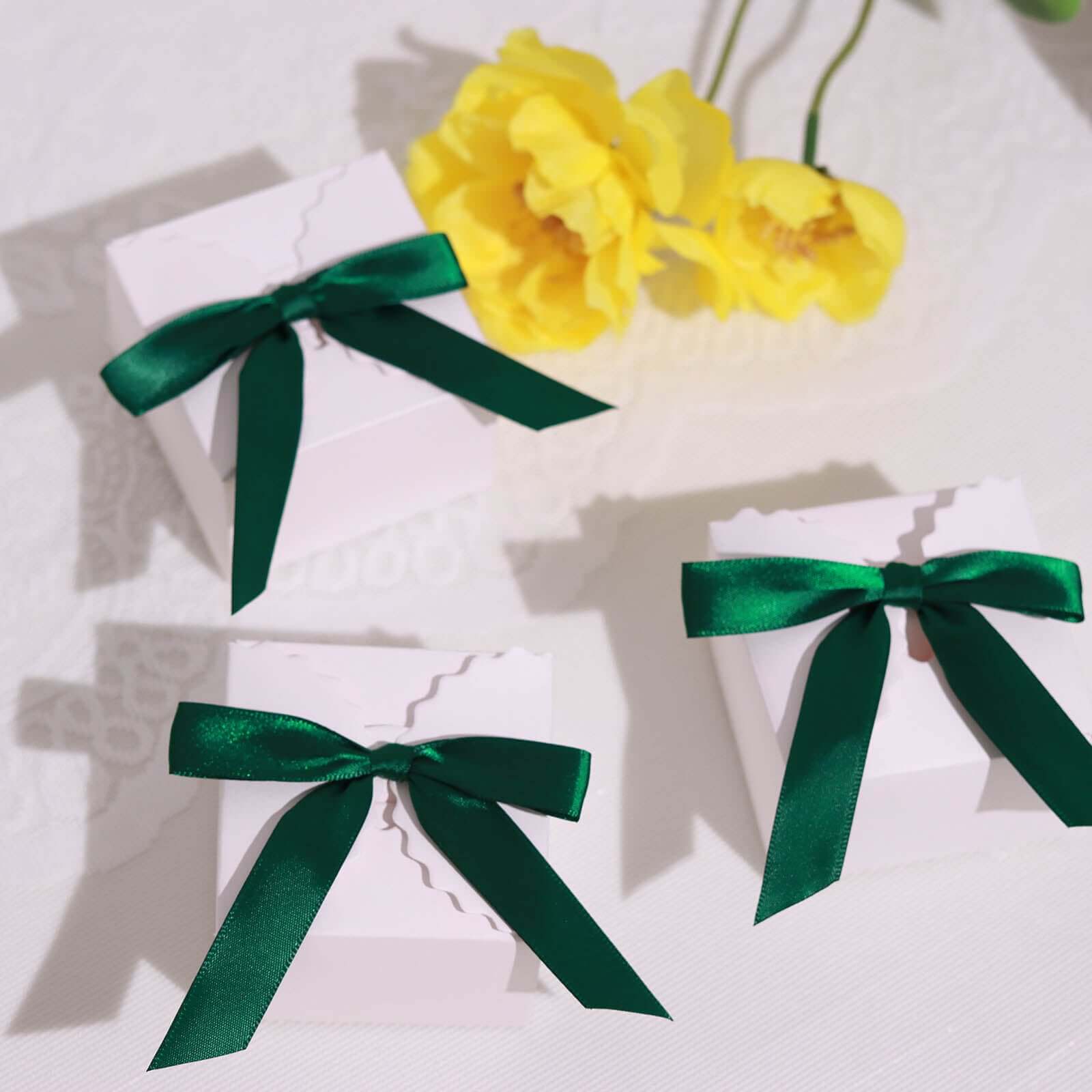 50 Pcs 3-Inch Hunter Emerald Green Satin Ribbon Bows with Twist Ties for Gift Decor