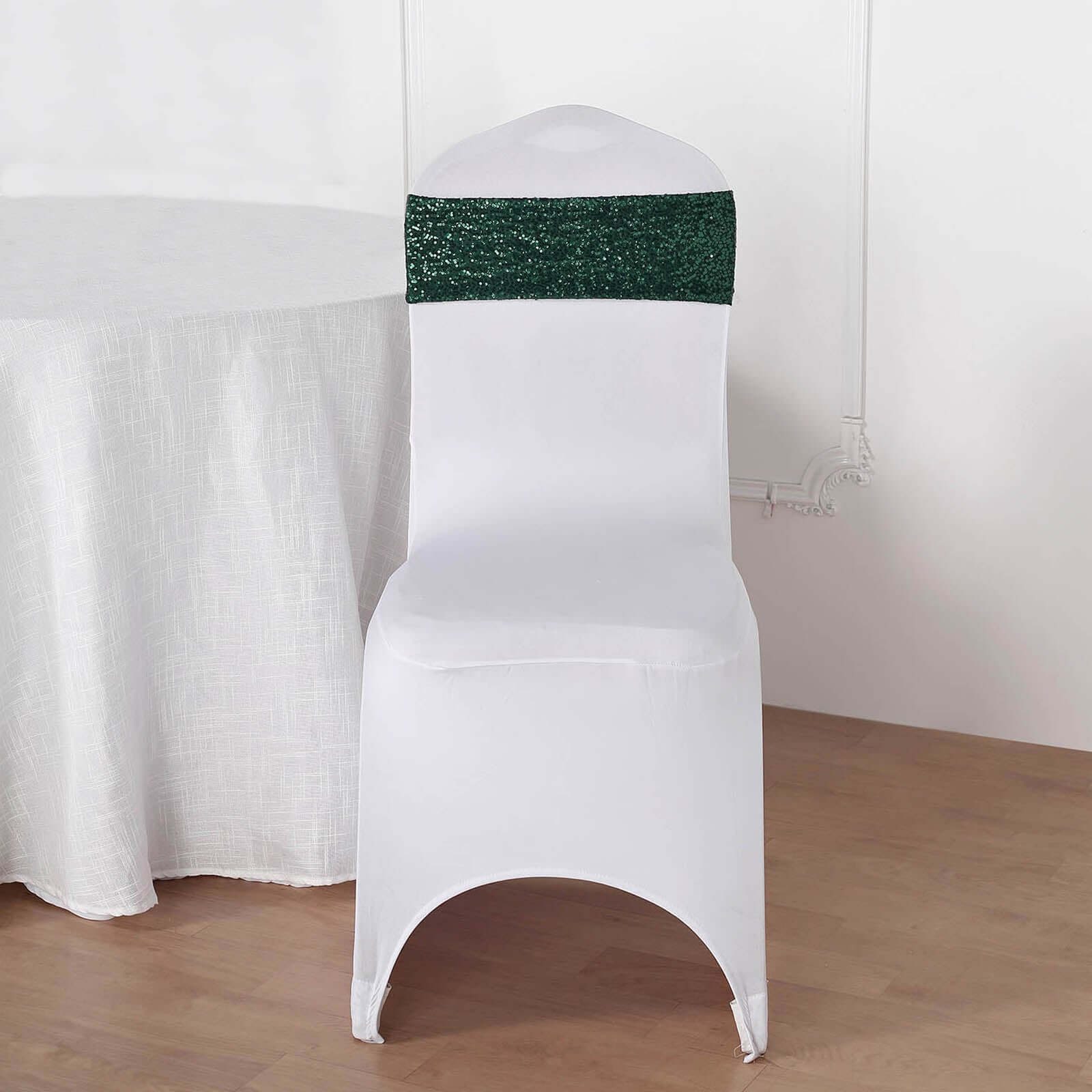 Special Offer: 5-Piece Set of Hunter Emerald Green Sequin Spandex Stretch Chair Bands (6x15 Inches)