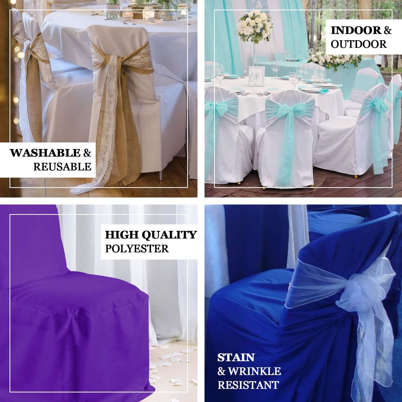 10-Pack Royal Blue Polyester Slip-On Chair Covers for Banquets - Stain & Wrinkle Resistant