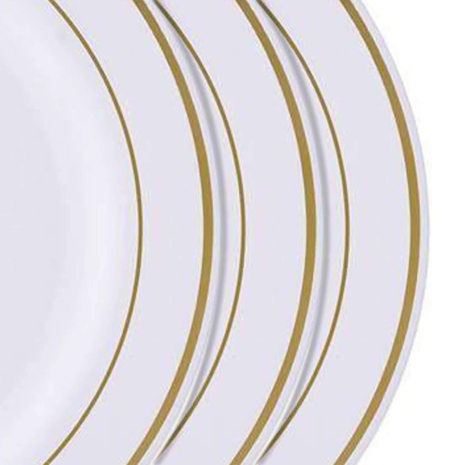 Hot Deal! 10-Pack 8" Disposable White Plastic Dessert Plates with Gold Rim for Parties