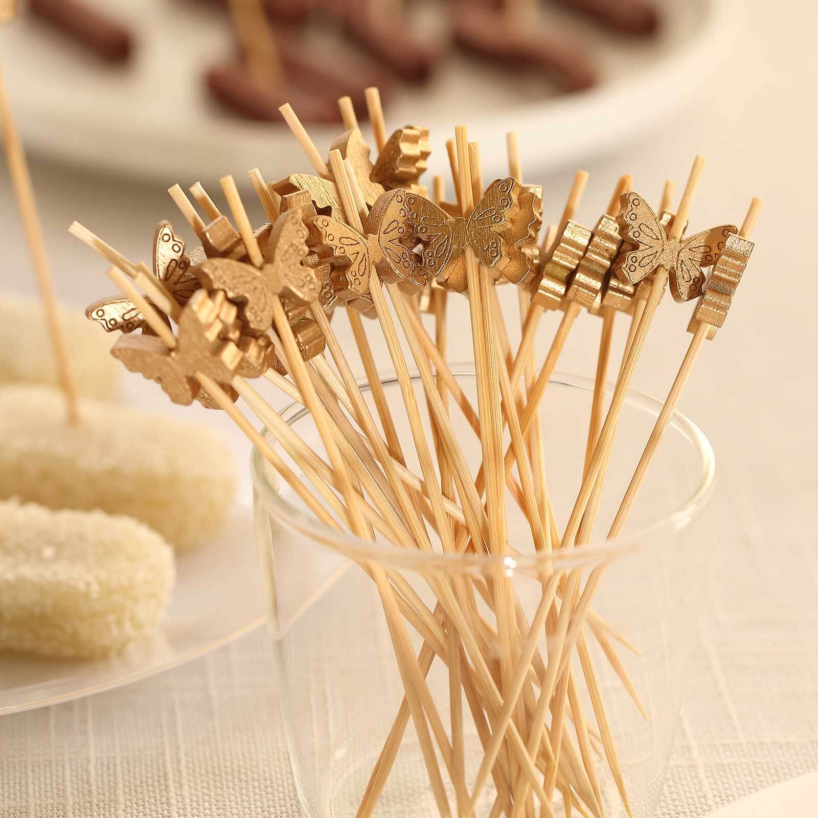 Eco-Friendly 100-Pack Bamboo Butterfly Cocktail Sticks - Perfect for Parties
