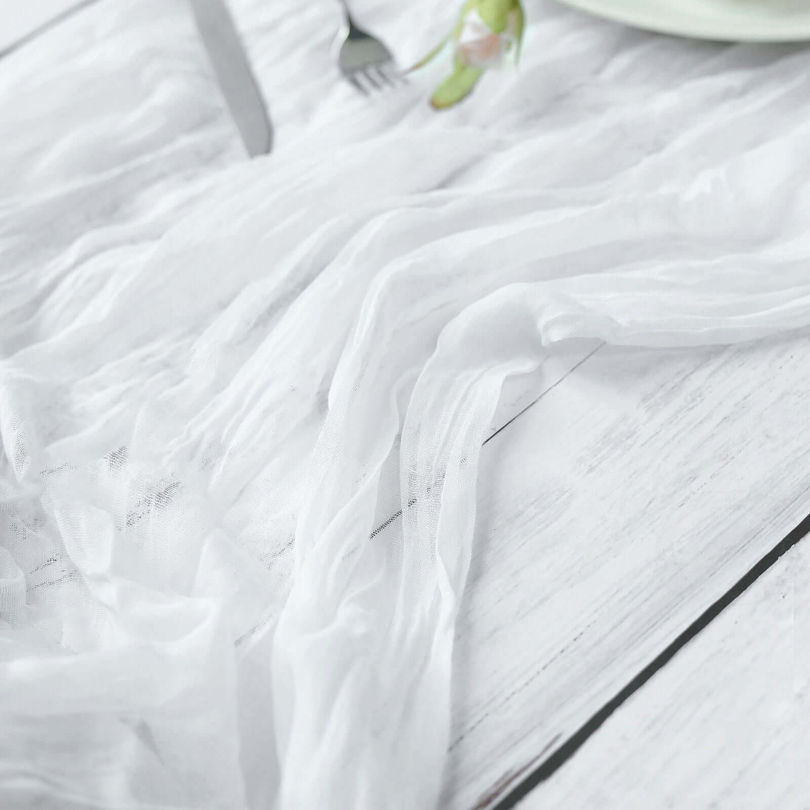 Soft White 10ft Cheesecloth Table Runner for Rustic Boho Decor