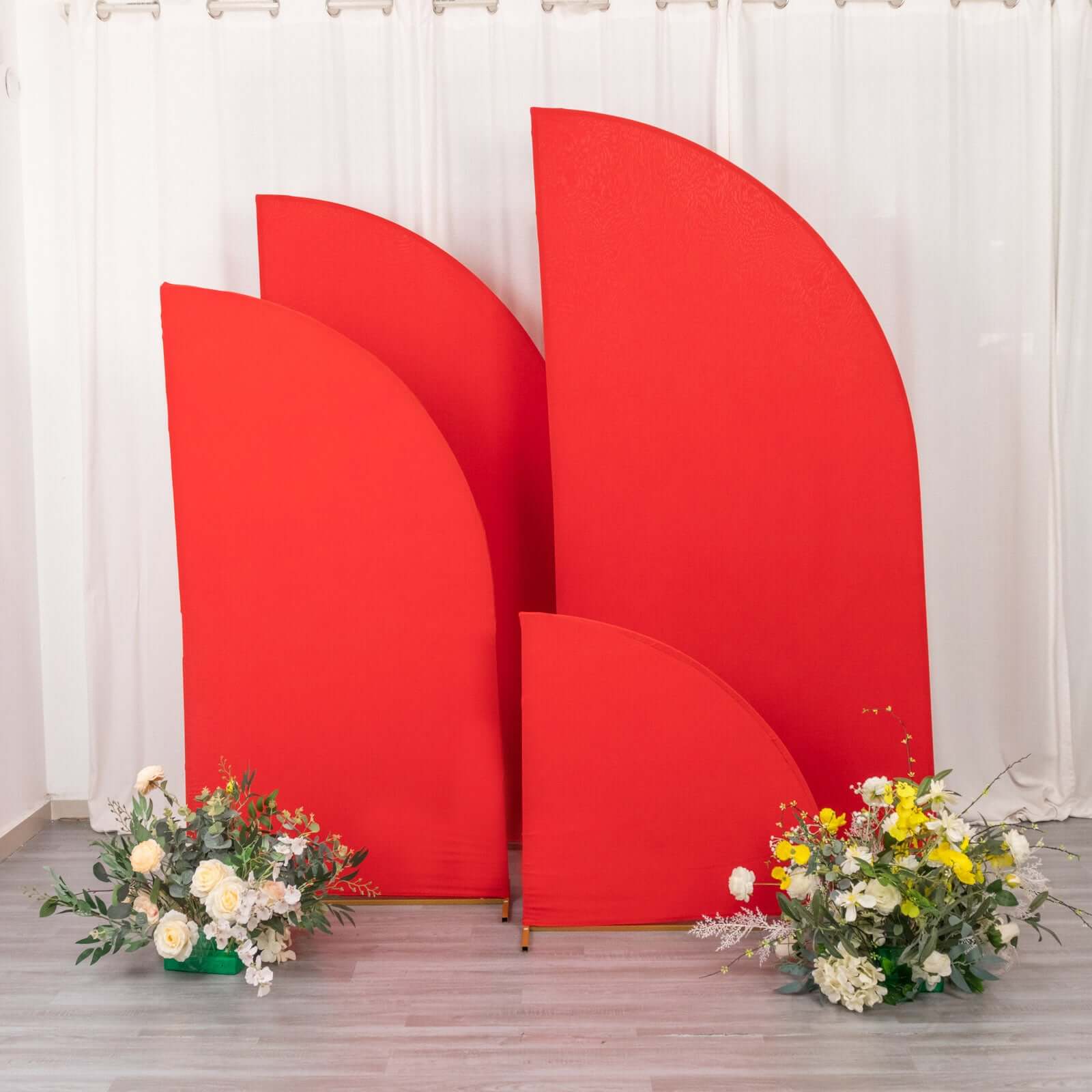 Custom-Fit Matte Red Spandex Half Moon Wedding Arch Covers Set of 4 - 2.5ft to 7ft Sizes