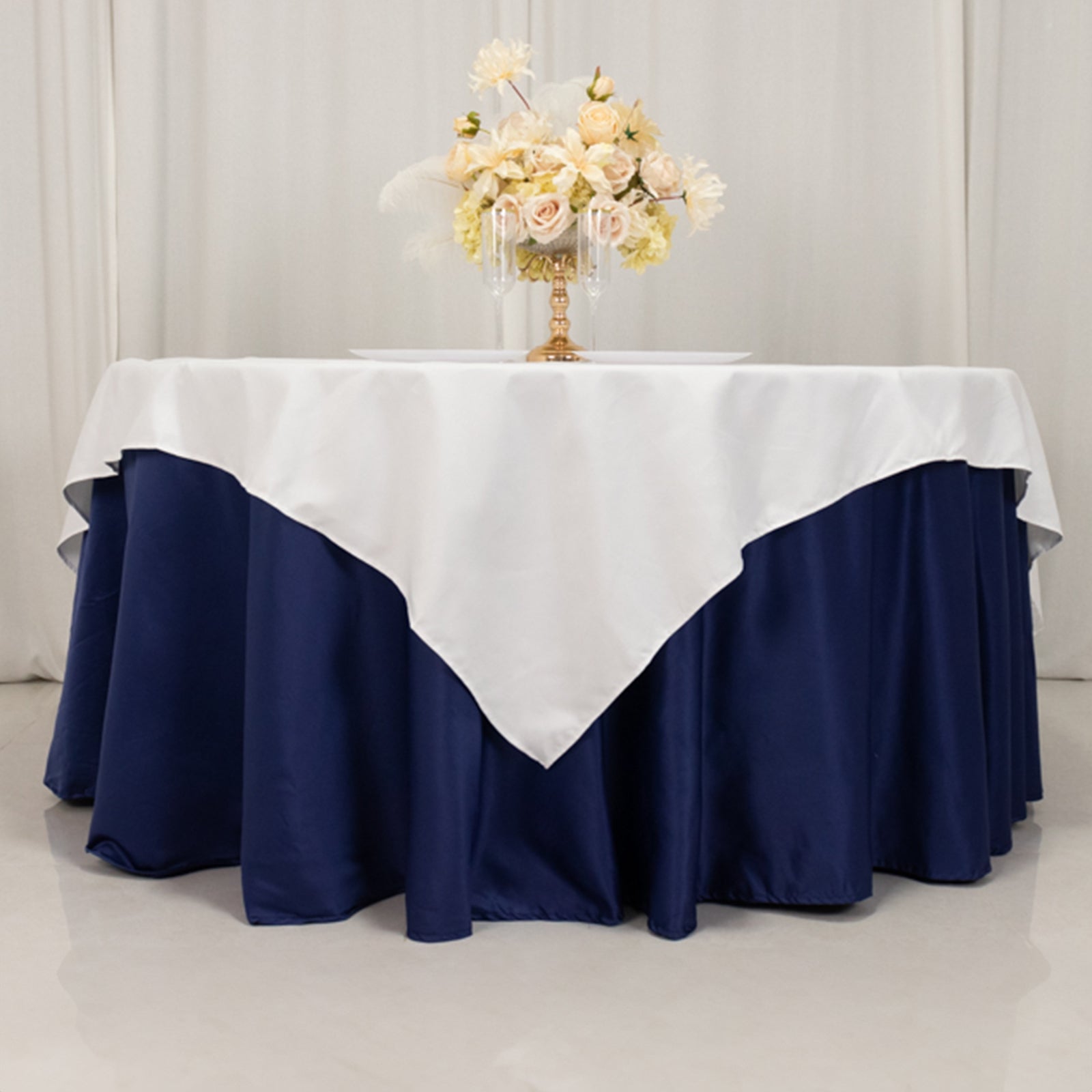 Get This Wrinkle-Resistant White Cotton Blend 70x70 Square Table Overlay for Modern Table Decor
