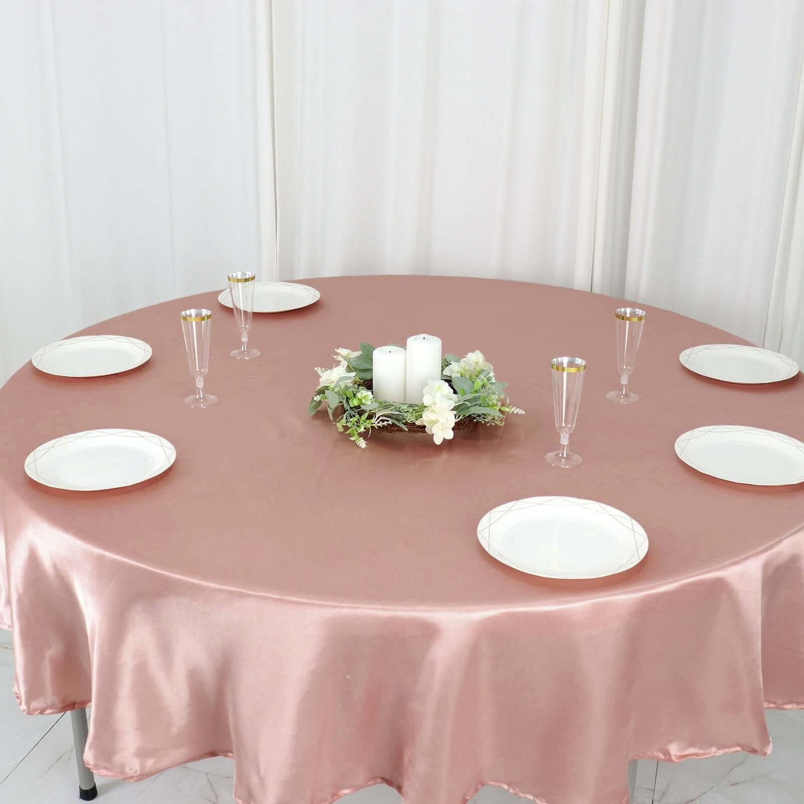 Exclusive Dusty Rose Satin Round Tablecloth - 90 Inches, Smooth & Lustrous