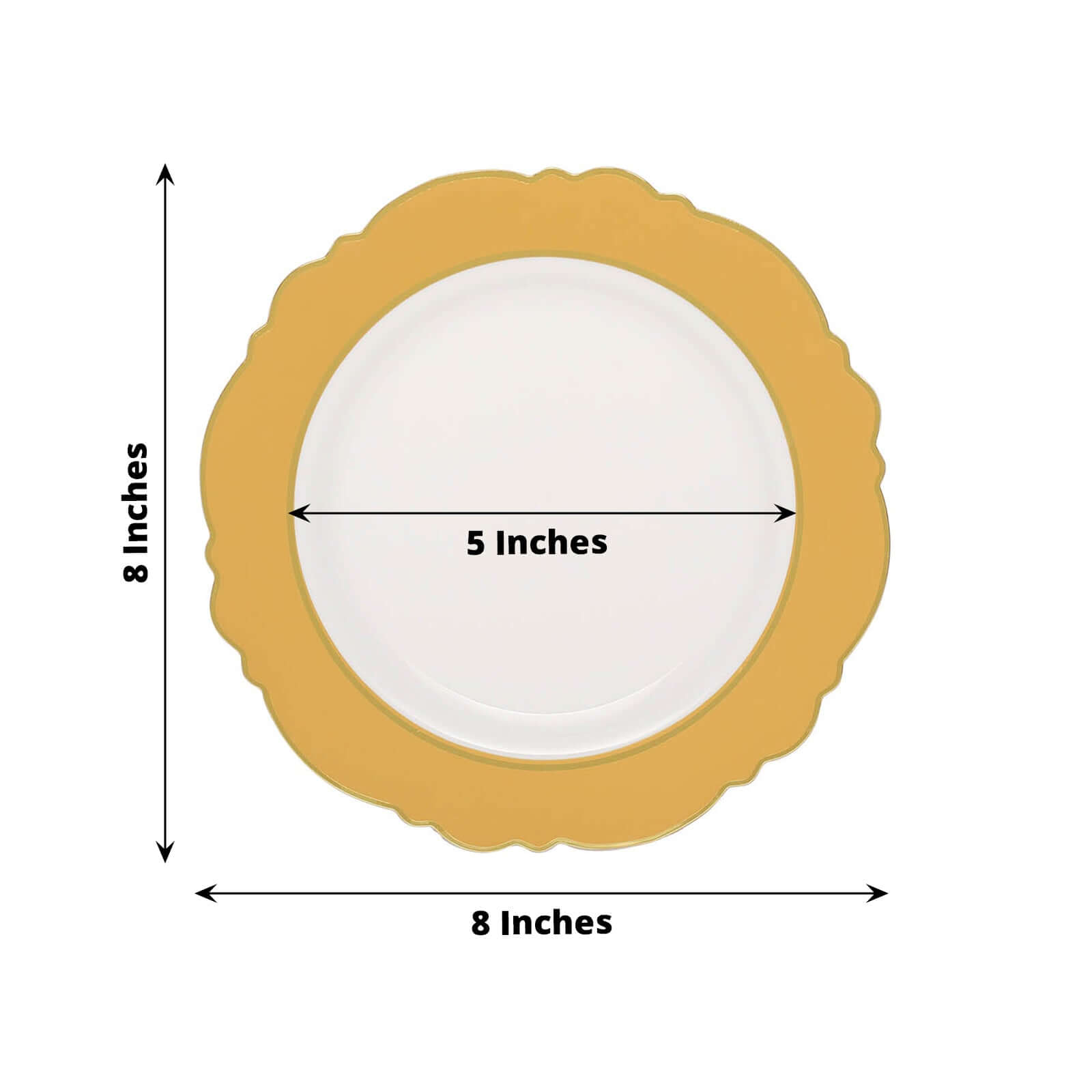 10-Pack Disposable White Plastic Dessert Plates with Gold Blossom & Edging for Elegant Table Decor