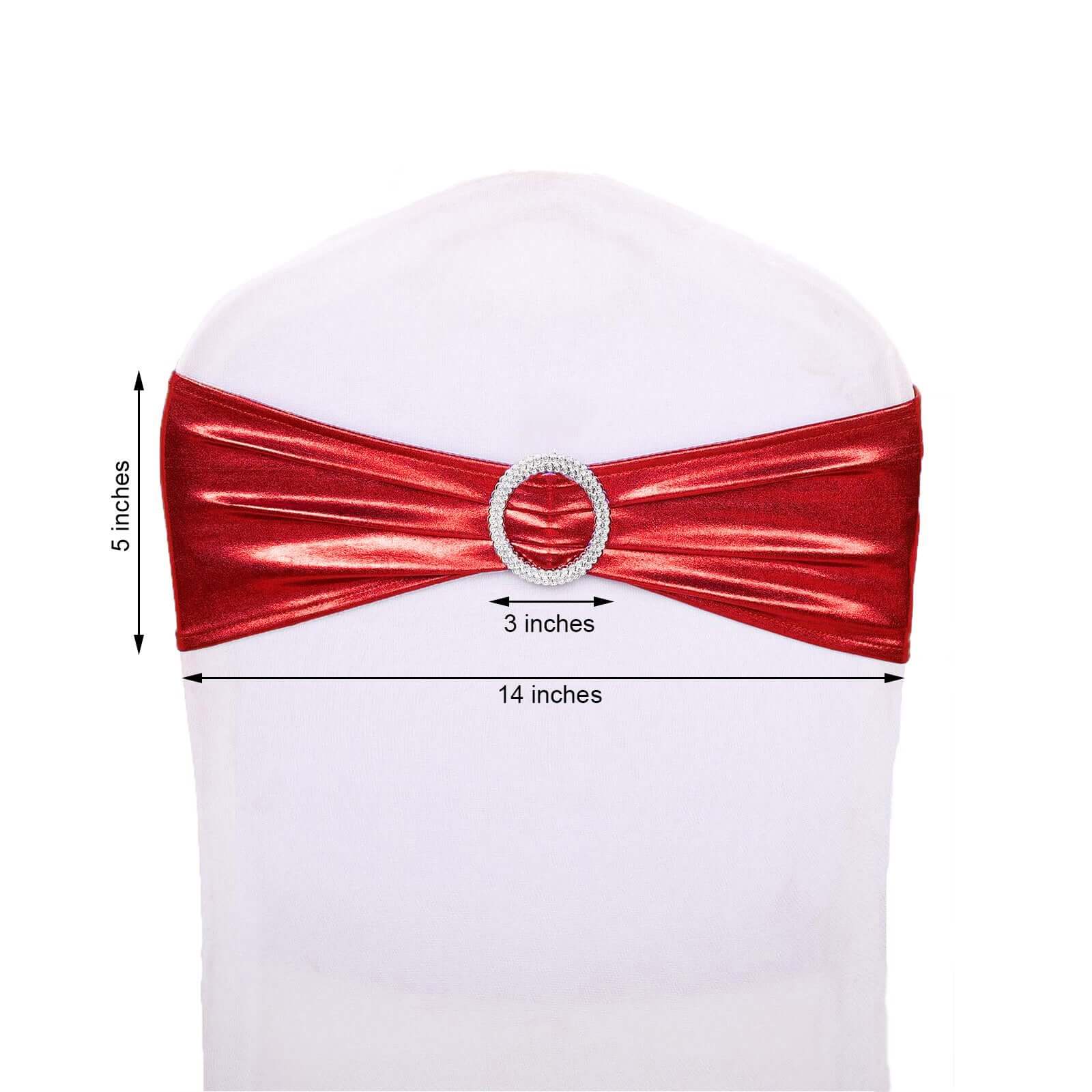 5-Pack Metallic Red Spandex Chair Sashes with Round Diamond Buckles - Stretch Fit for Parties