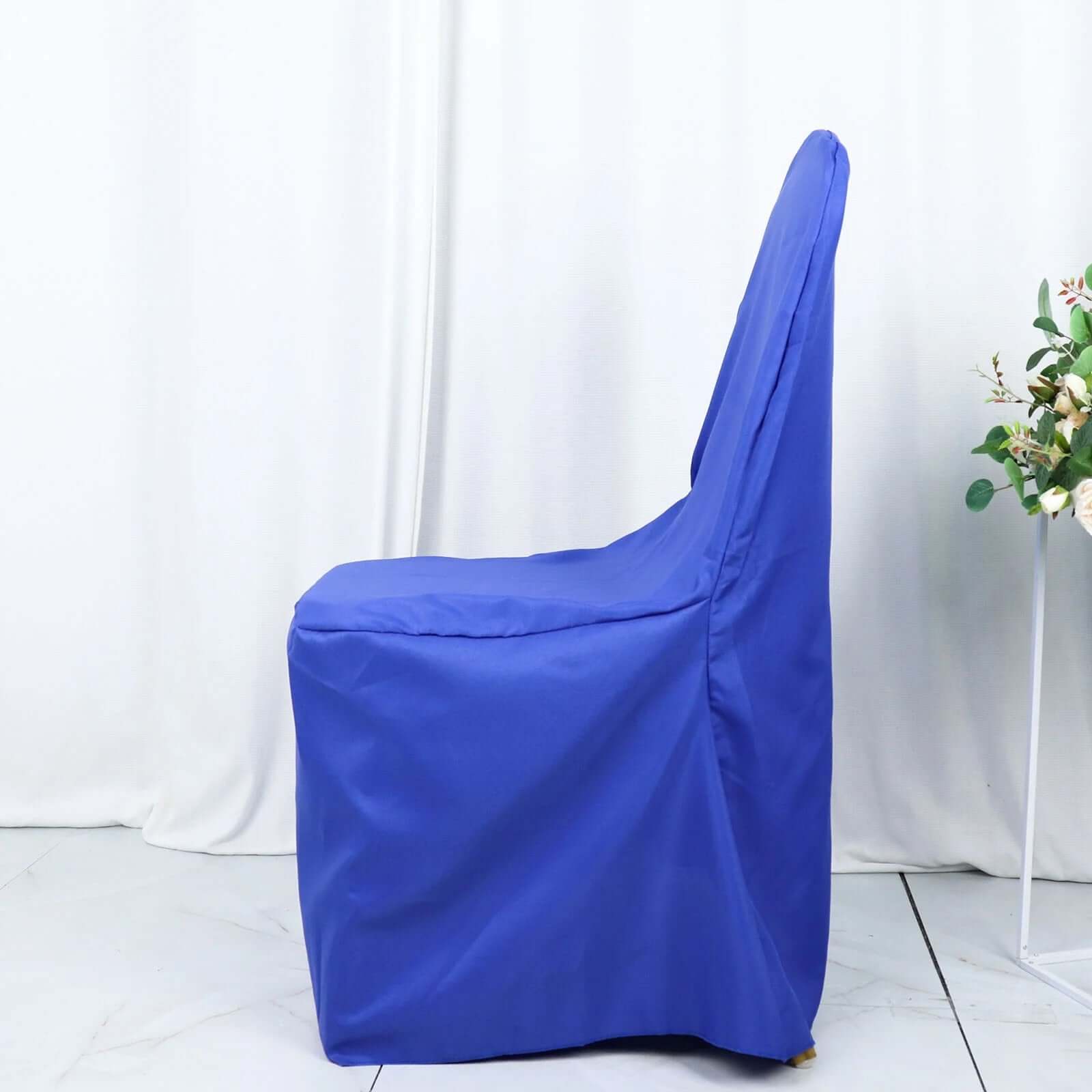 10-Pack Royal Blue Polyester Slip-On Chair Covers for Banquets - Stain & Wrinkle Resistant