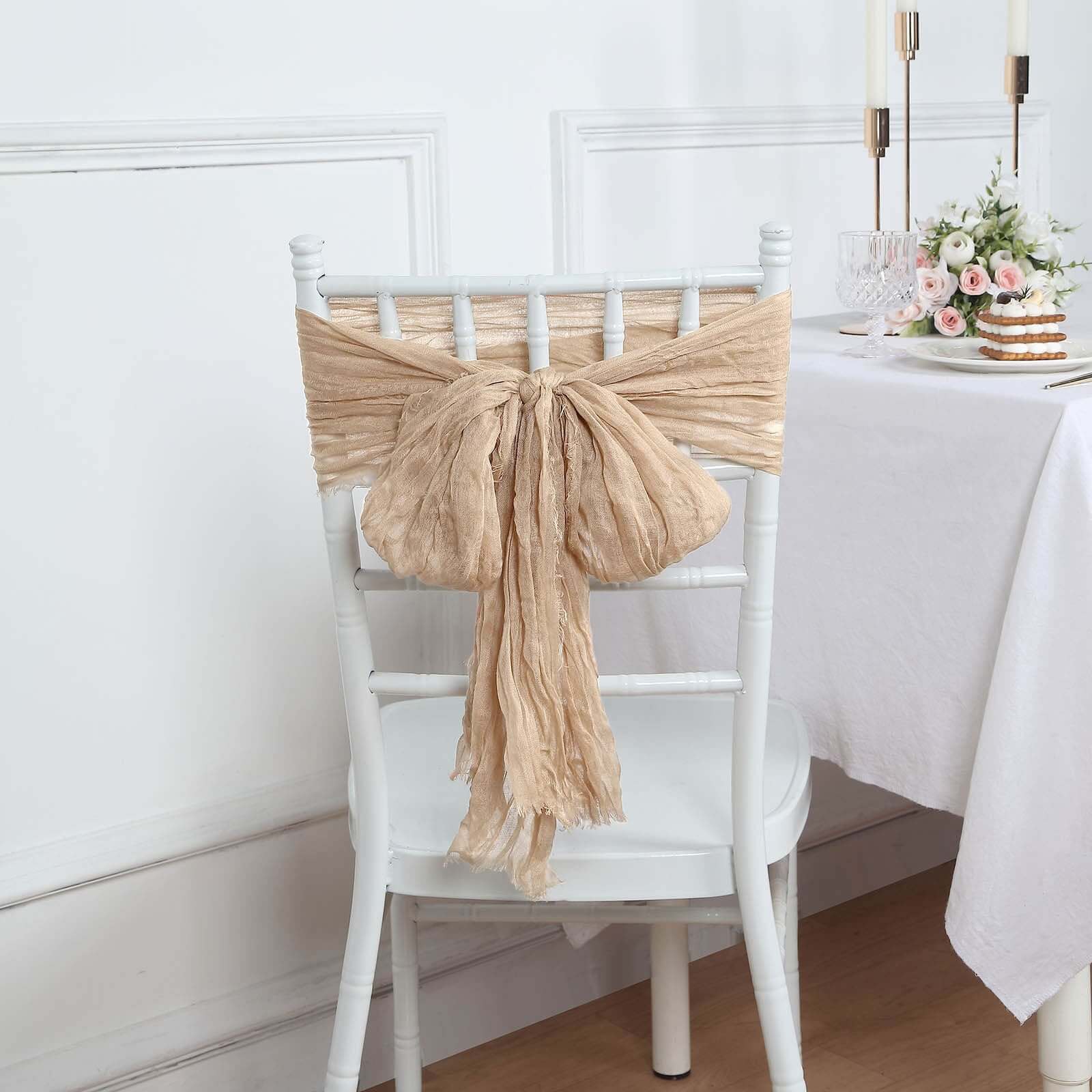 5-Pack Beige Cheesecloth Chair Sashes - Perfect Boho Decor for Events