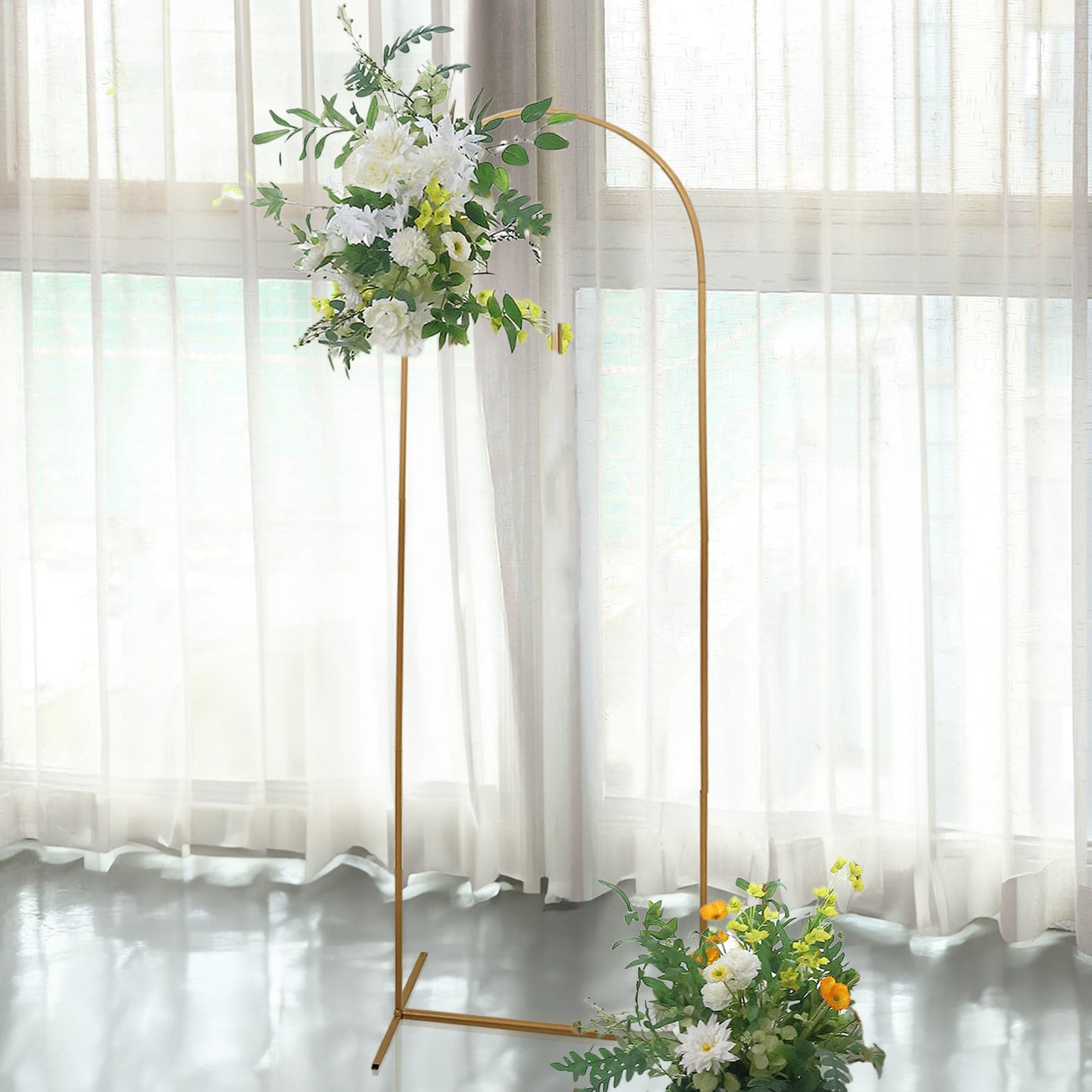 6ft Gold Metal Round Top Wedding Arch - Ideal for Ceremonies & Photos