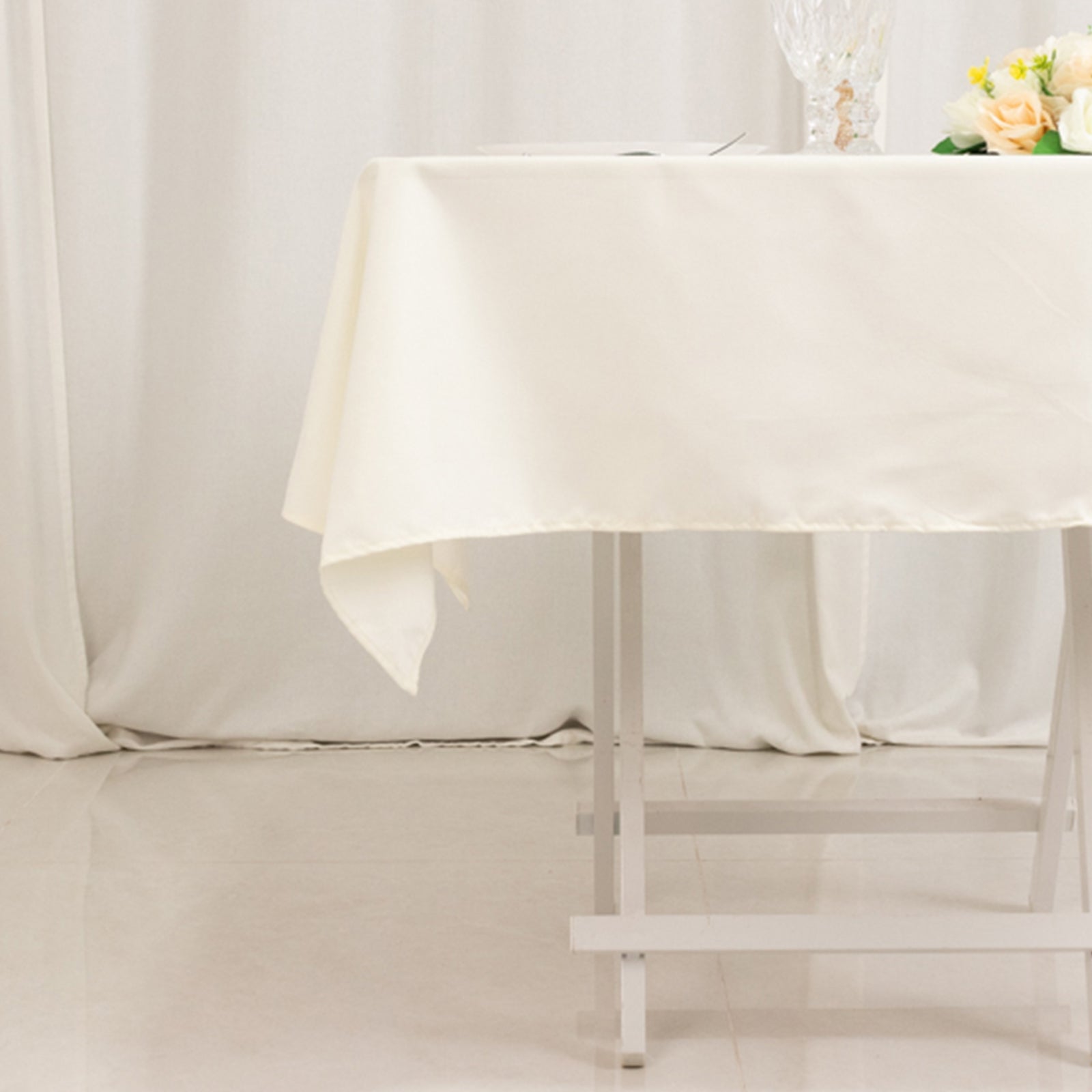 Wrinkle-Resistant Ivory Cotton Blend 54x54 Square Tablecloth for Various Events