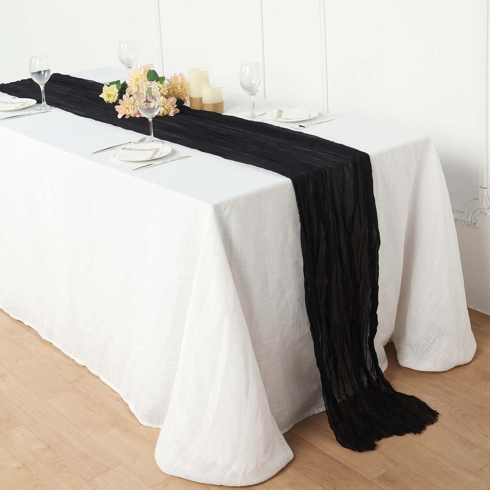 Hot! Soft & Rustic Boho Black Cheesecloth 10ft Table Runner