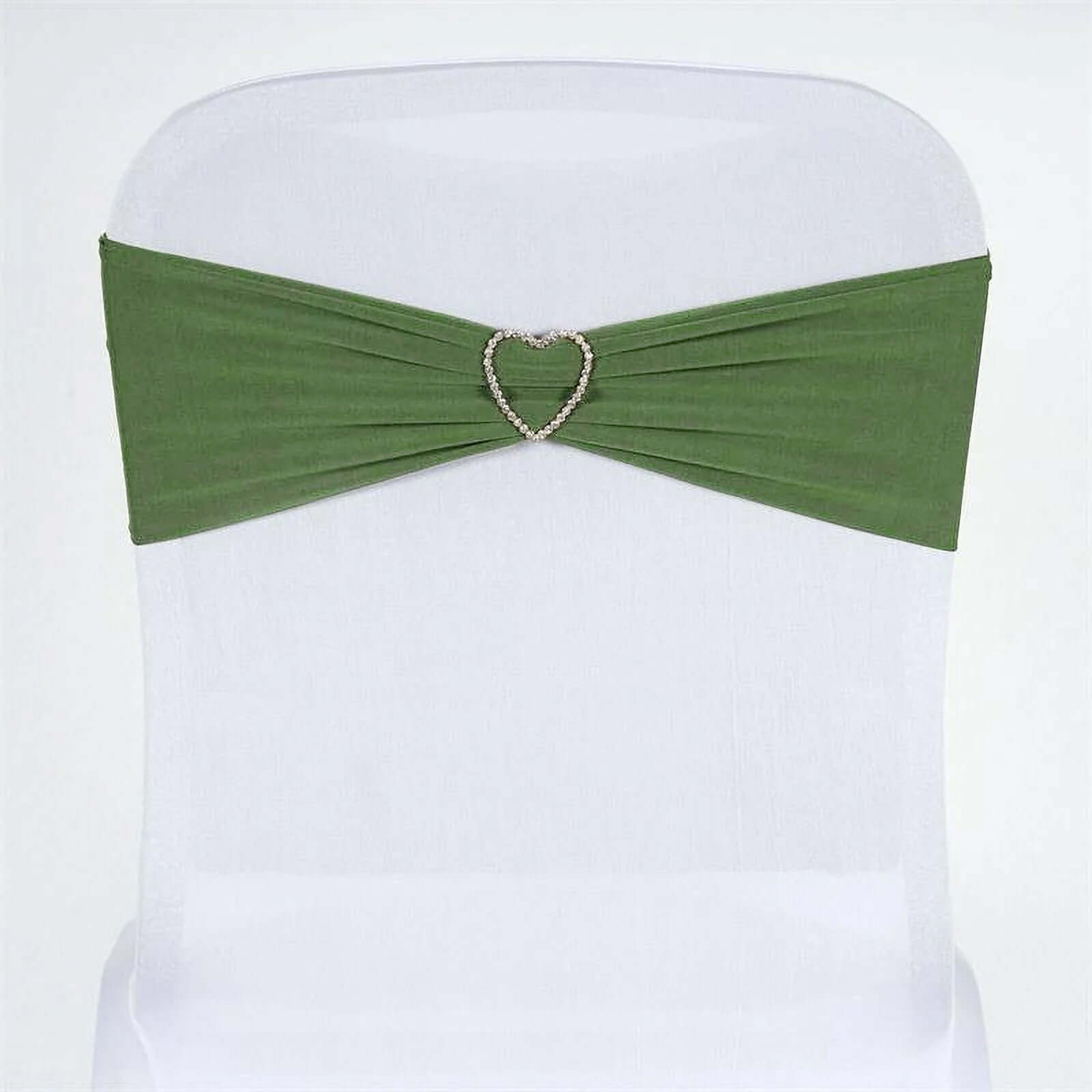 5-Pack Olive Green Stretch Spandex Chair Sashes - Heavy Duty, Fitted Finish
