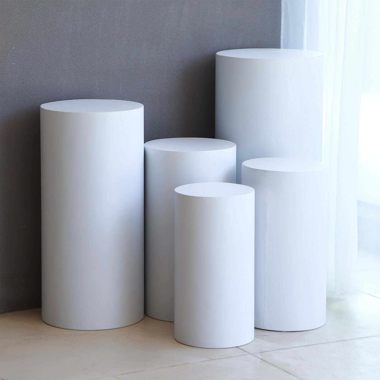 Special Offer! Set of 5 White Metal Round Cylinder Pillar Prop Stands for Wedding Aisle Display