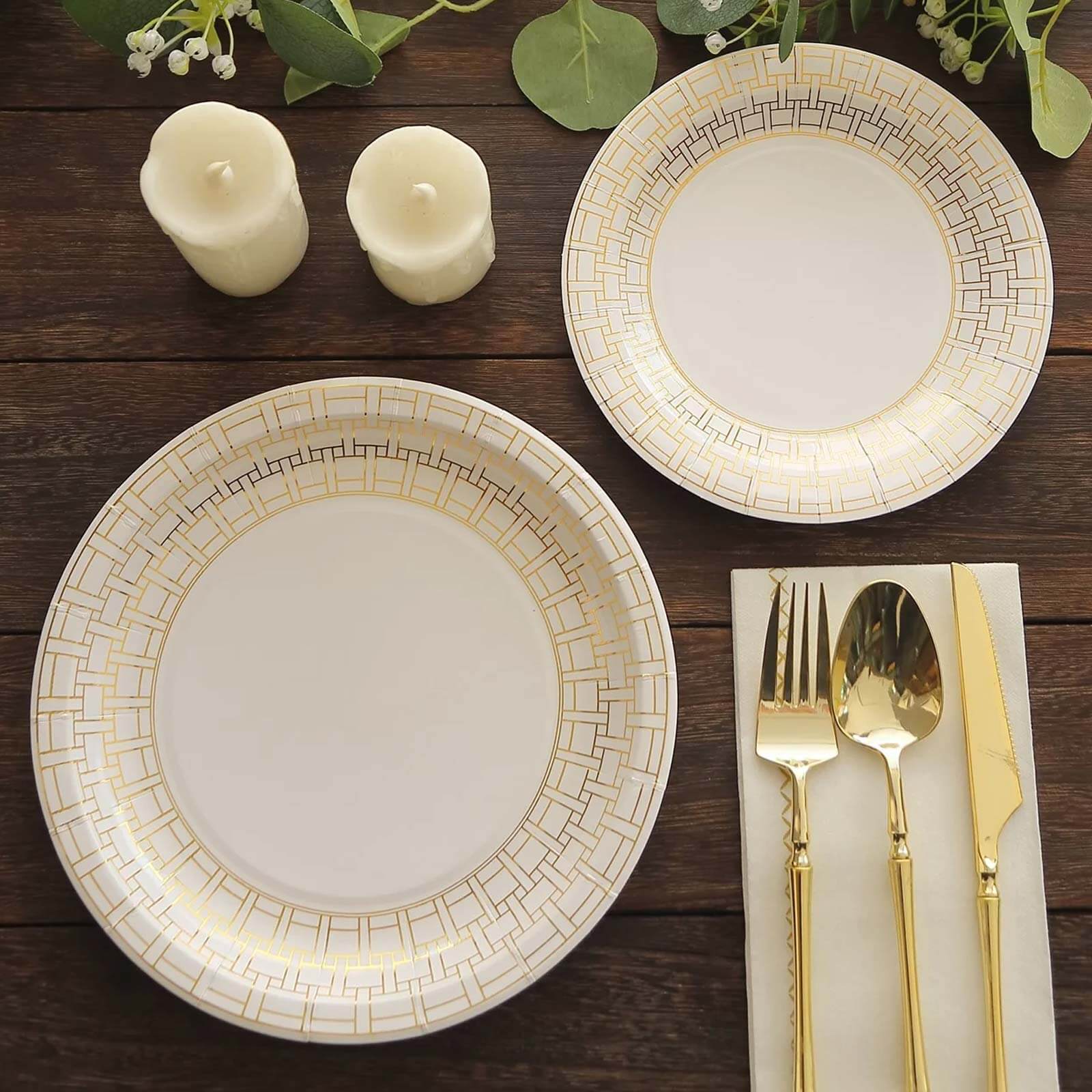 25-Pack Disposable White Paper Dinner Plates with 9