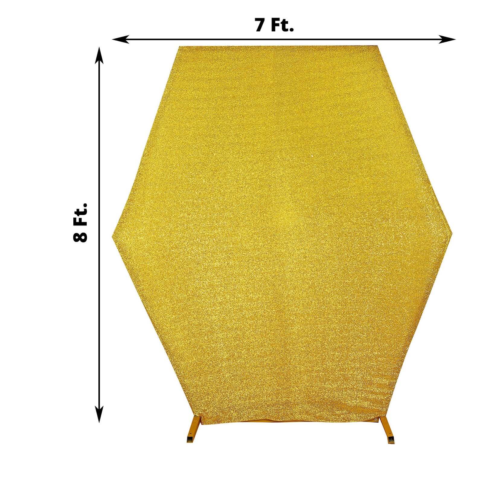7ft x 8ft Double-Sided Gold Metallic Shimmer Tinsel Spandex Hexagon Wedding Arbor Backdrop