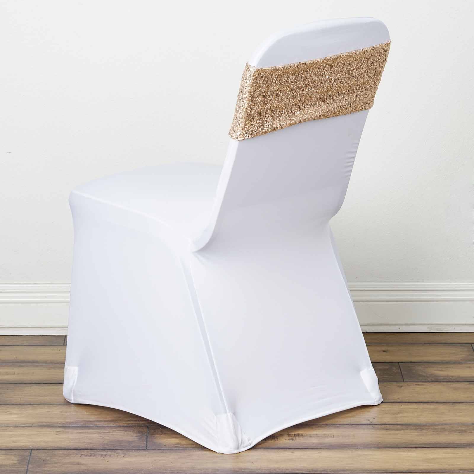 5-Piece Set of Champagne Sequin Spandex Stretch Chair Bands, Ideal for Decorations