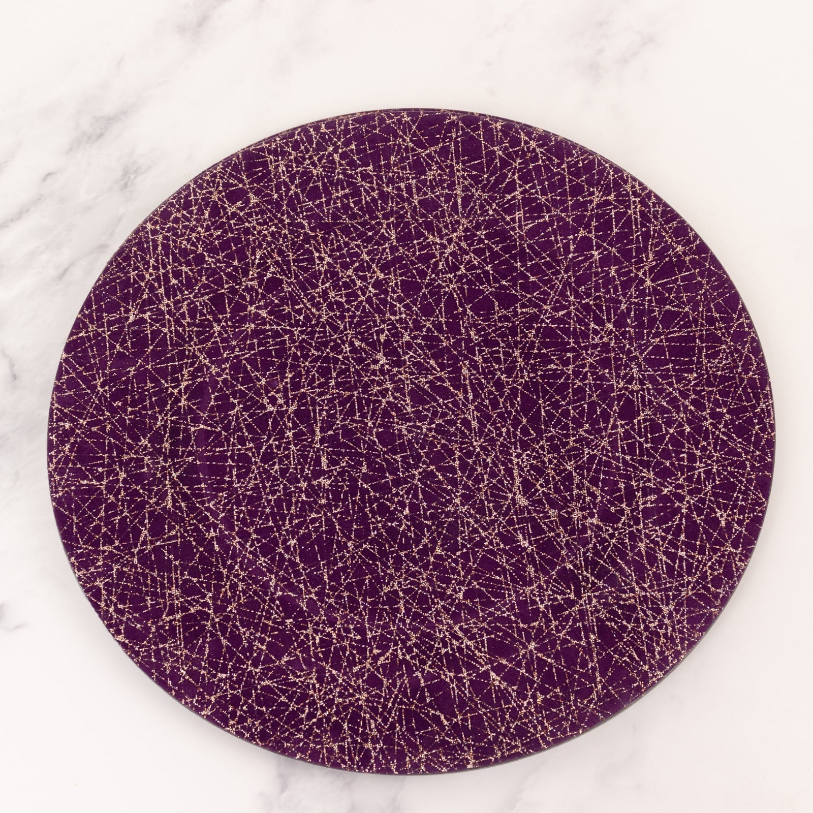 6-Piece Set of 13-Inch Purple Acrylic Round Charger Plates with Gold Glitter Abstract Design - Ideal for Parties
