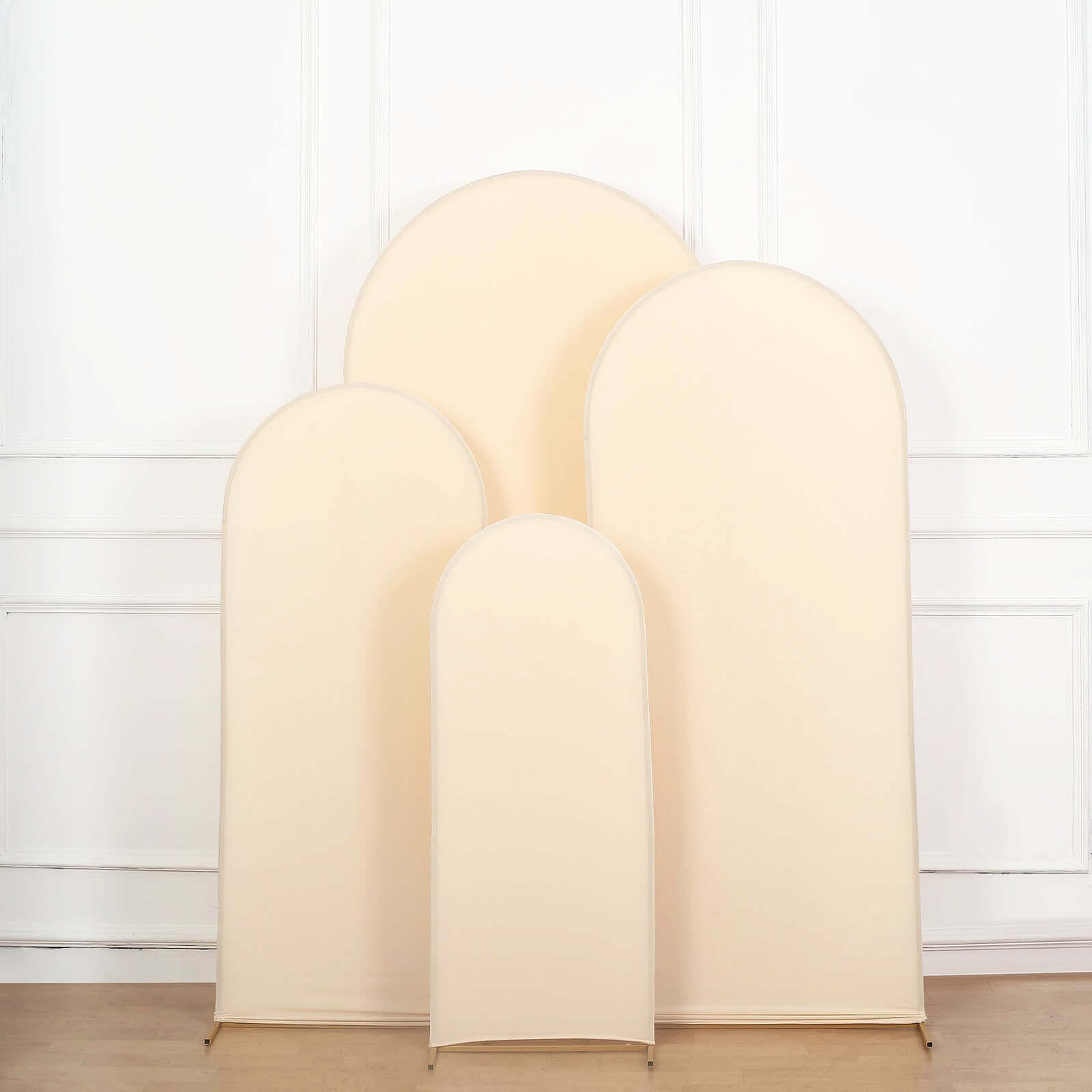 Hot Sale! Set of 4 Matte Beige Spandex Fitted Covers for Round Top Chiara Wedding Arch Stands in 4 Sizes