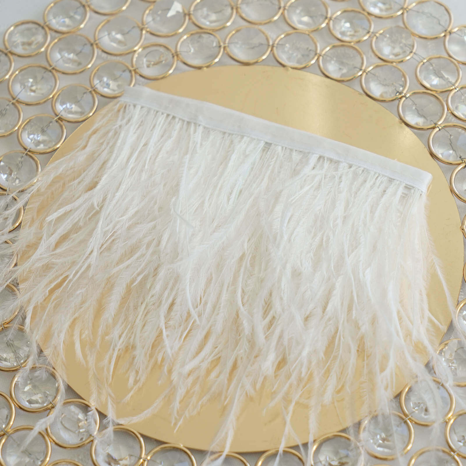 Exclusive 39-Inch White Real Ostrich Feather Fringe Trim with Satin Ribbon Tape for DIY Crafts