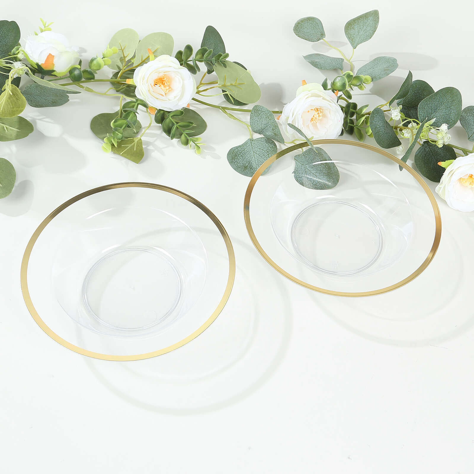 Hot Deal! 20-Pack Disposable 12oz Clear Plastic Dessert & Salad Bowls with Gold Rim