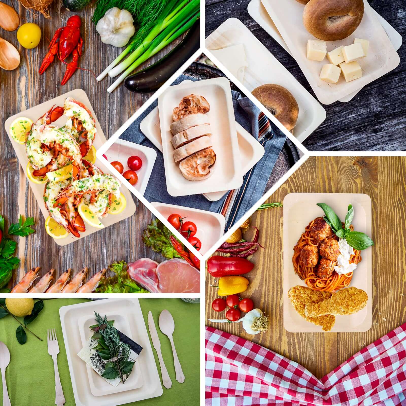 25-Pack Natural Birchwood 5x8 Rectangle Disposable Dessert Plates - Ideal for Special Events