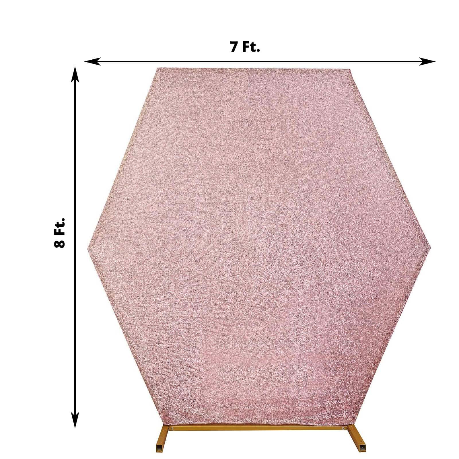 Special Offer! 8ft x 7ft Rose Gold Metallic Shimmer Tinsel Spandex Two - Sided Hexagon Wedding Arbor Backdrop Cover