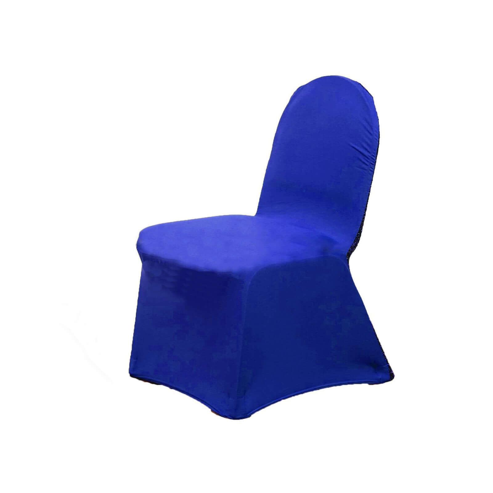 Fitted Royal Blue Spandex Chair Cover with Metallic Shimmer Tinsel Back for Banquets