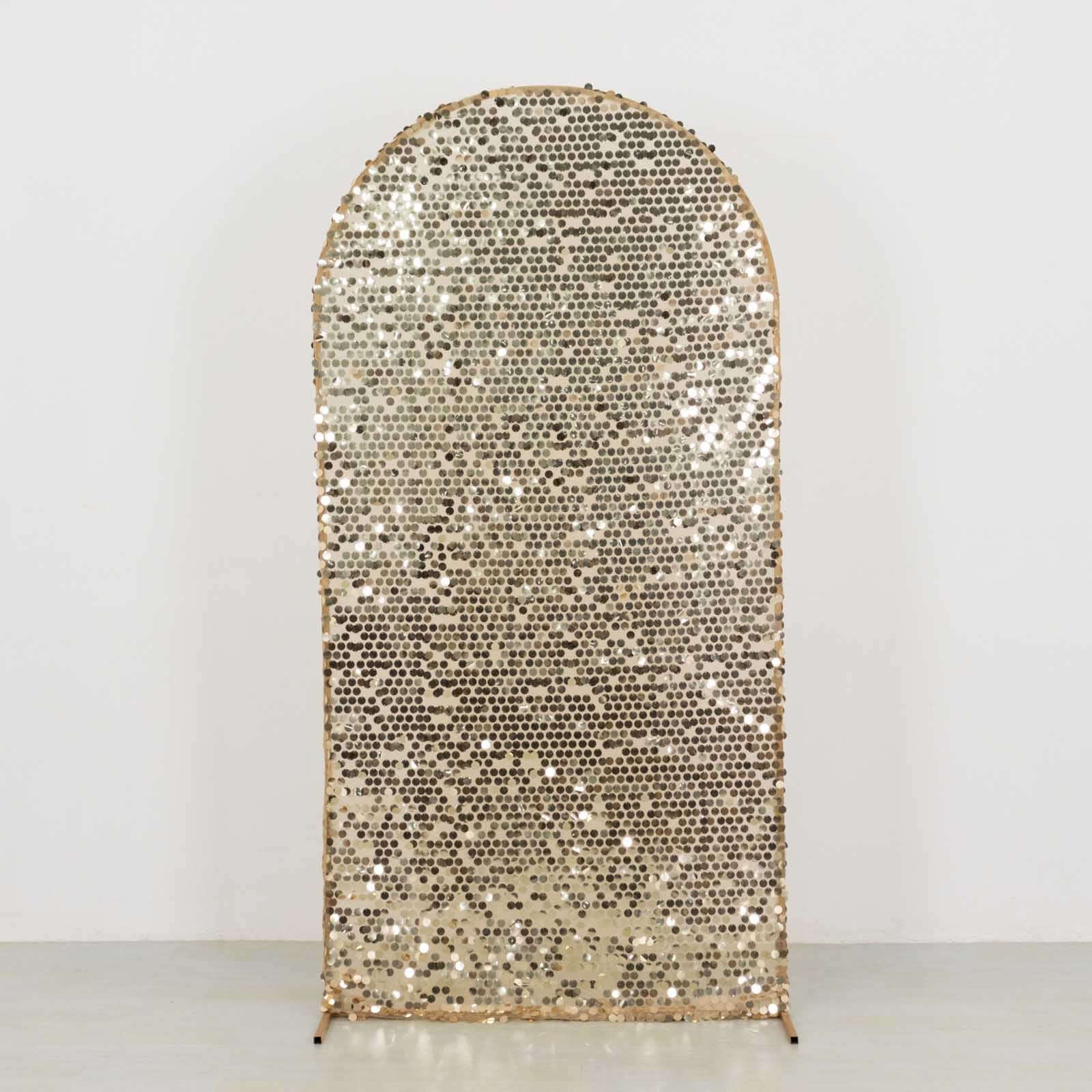 Champagne Sparkly 7ft Sequin Fitted Cover for Round Top Wedding Arch - Perfect Decoration!