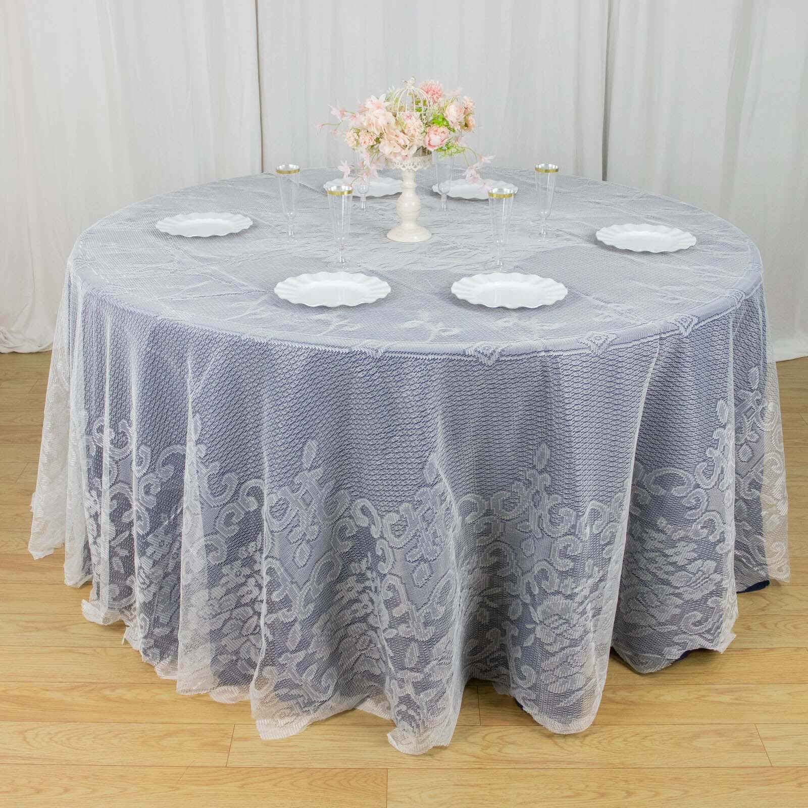 Ivory 120-Inch Seamless Premium Lace Round Tablecloth for Elegant Celebrations