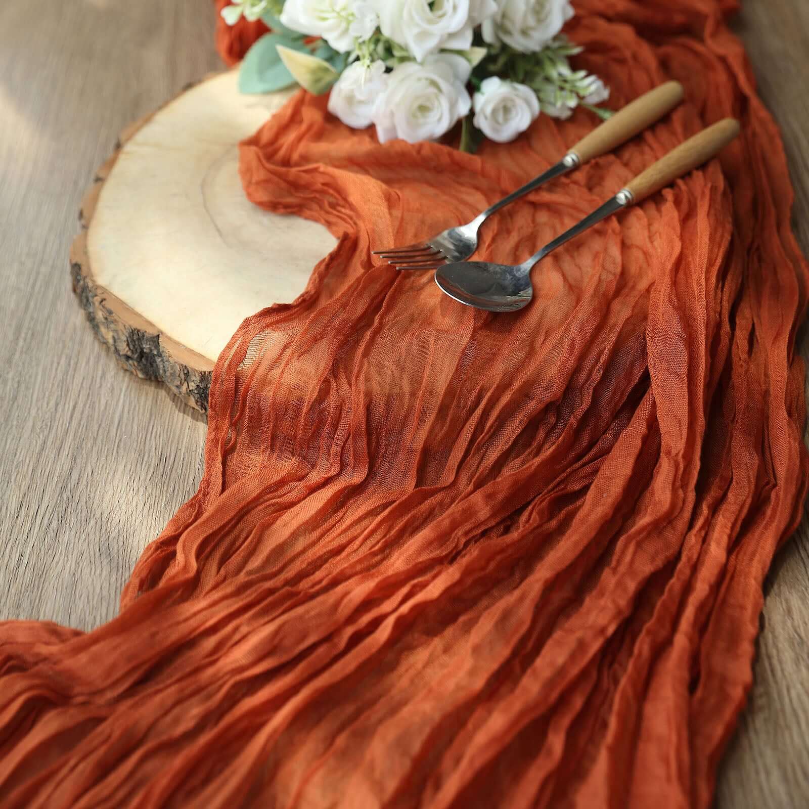 10ft Rustic Boho Terracotta (Rust) Gauze Cheesecloth Table Runner